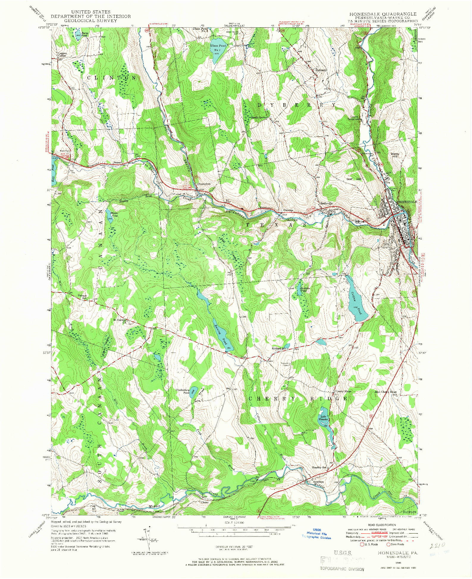 USGS 1:24000-SCALE QUADRANGLE FOR HONESDALE, PA 1946