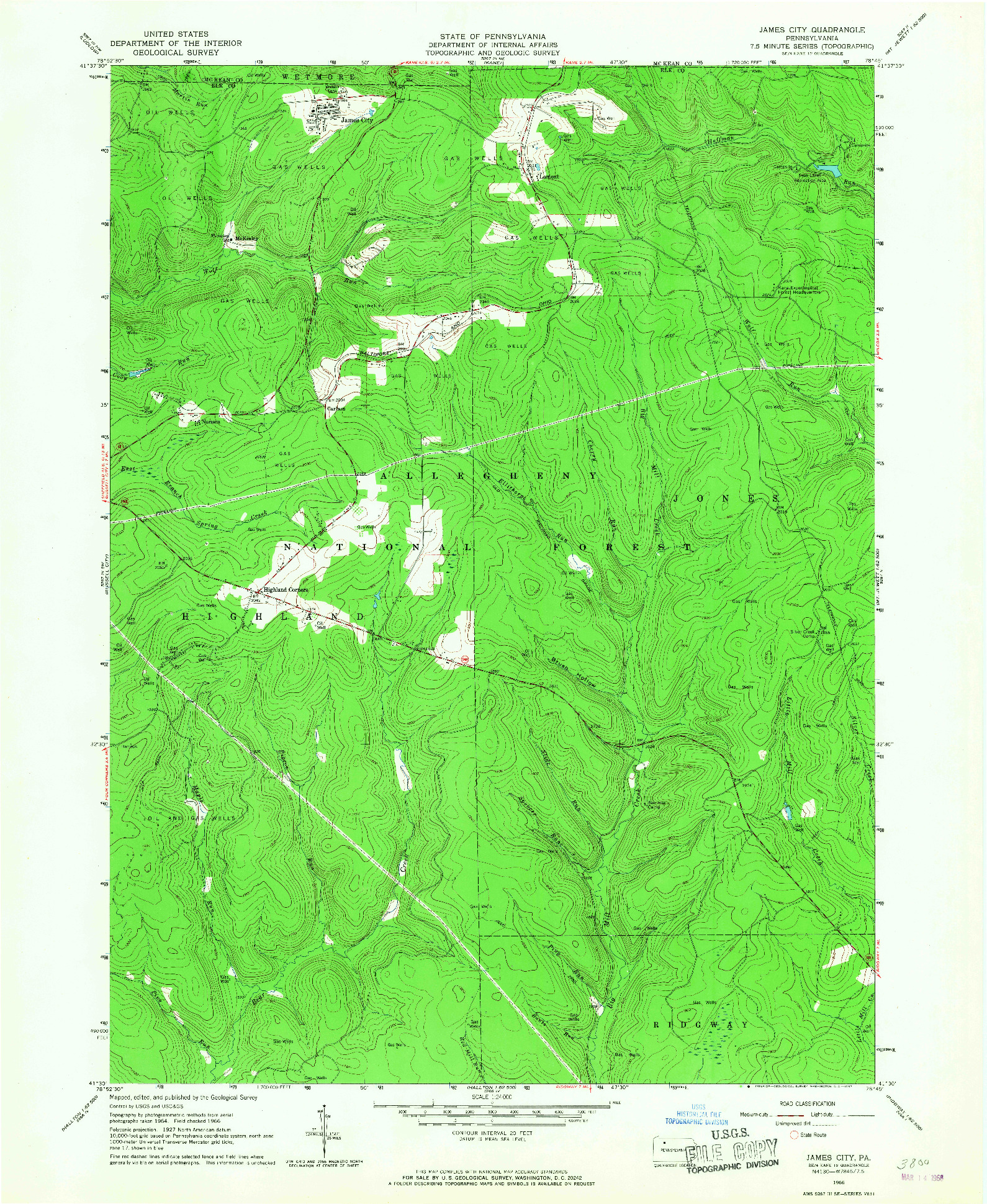 USGS 1:24000-SCALE QUADRANGLE FOR JAMES CITY, PA 1966