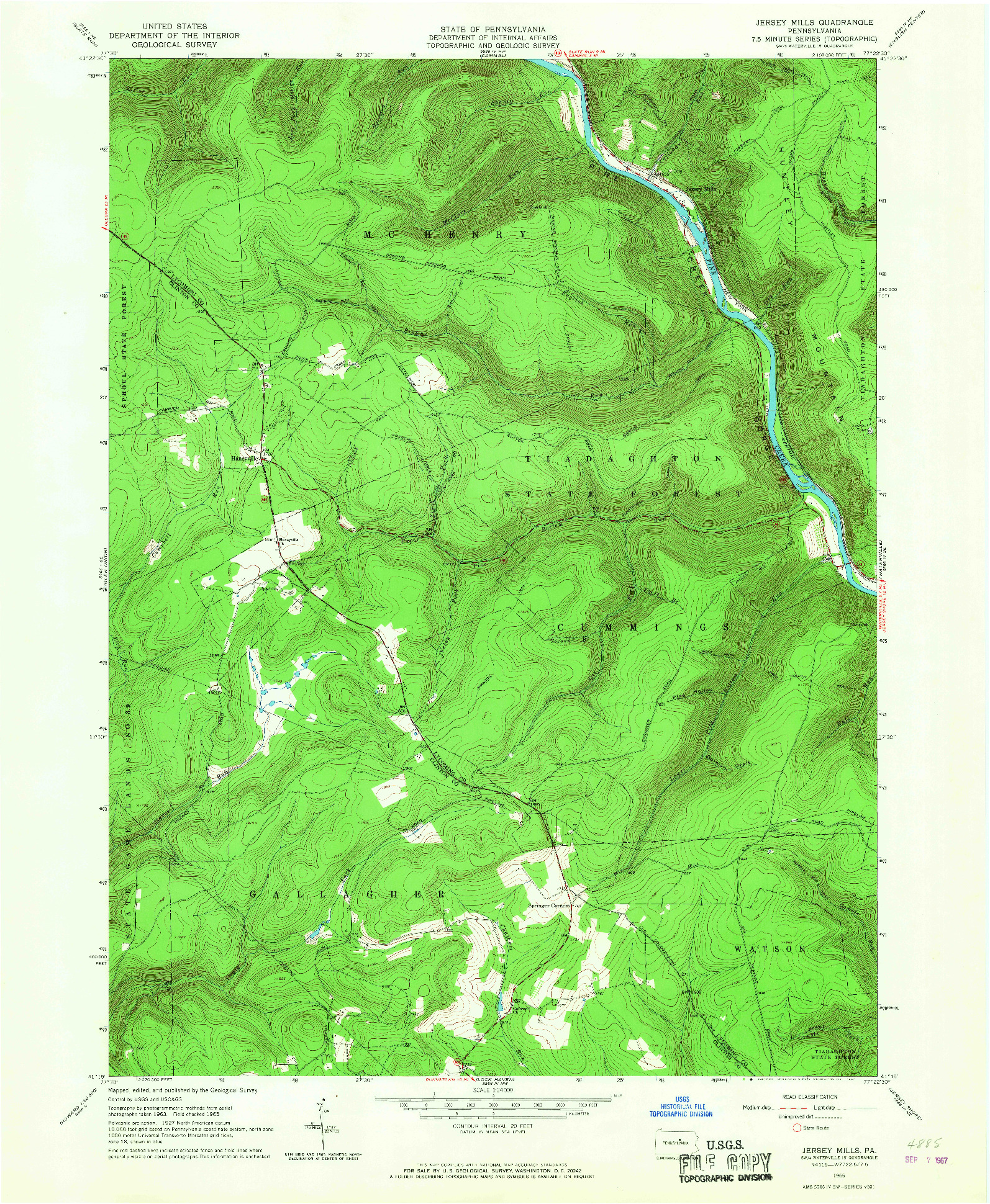 USGS 1:24000-SCALE QUADRANGLE FOR JERSEY MILLS, PA 1965