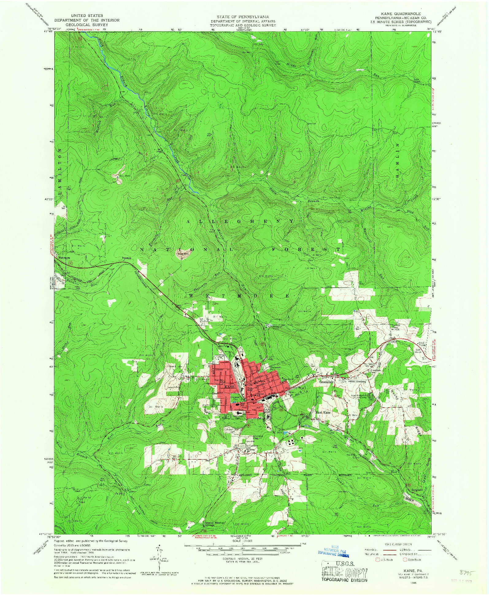 USGS 1:24000-SCALE QUADRANGLE FOR KANE, PA 1966