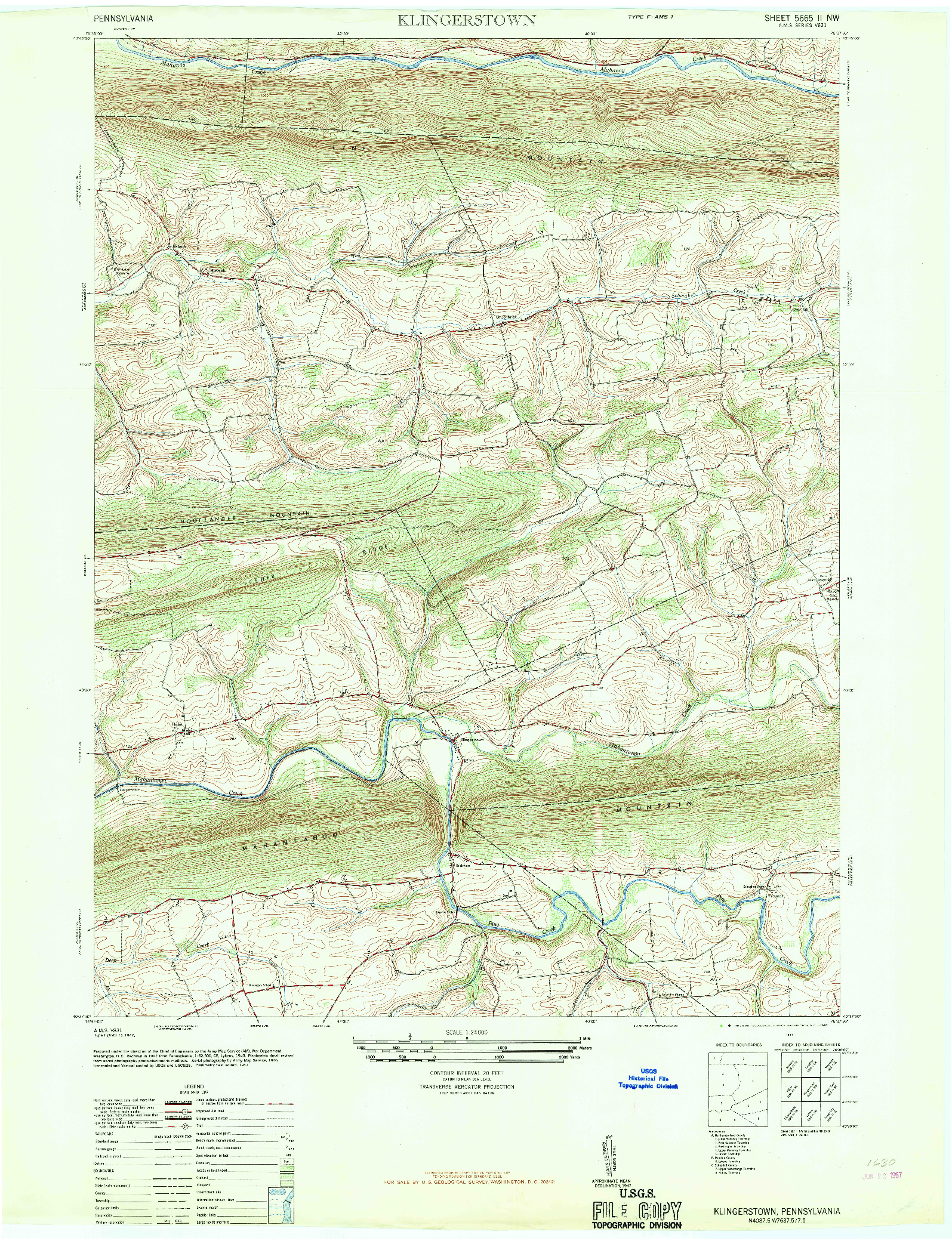 USGS 1:24000-SCALE QUADRANGLE FOR KLINGERSTOWN, PA 1947