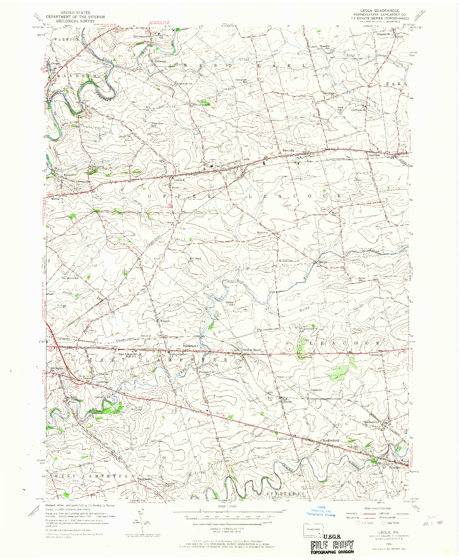 USGS 1:24000-SCALE QUADRANGLE FOR LEOLA, PA 1956