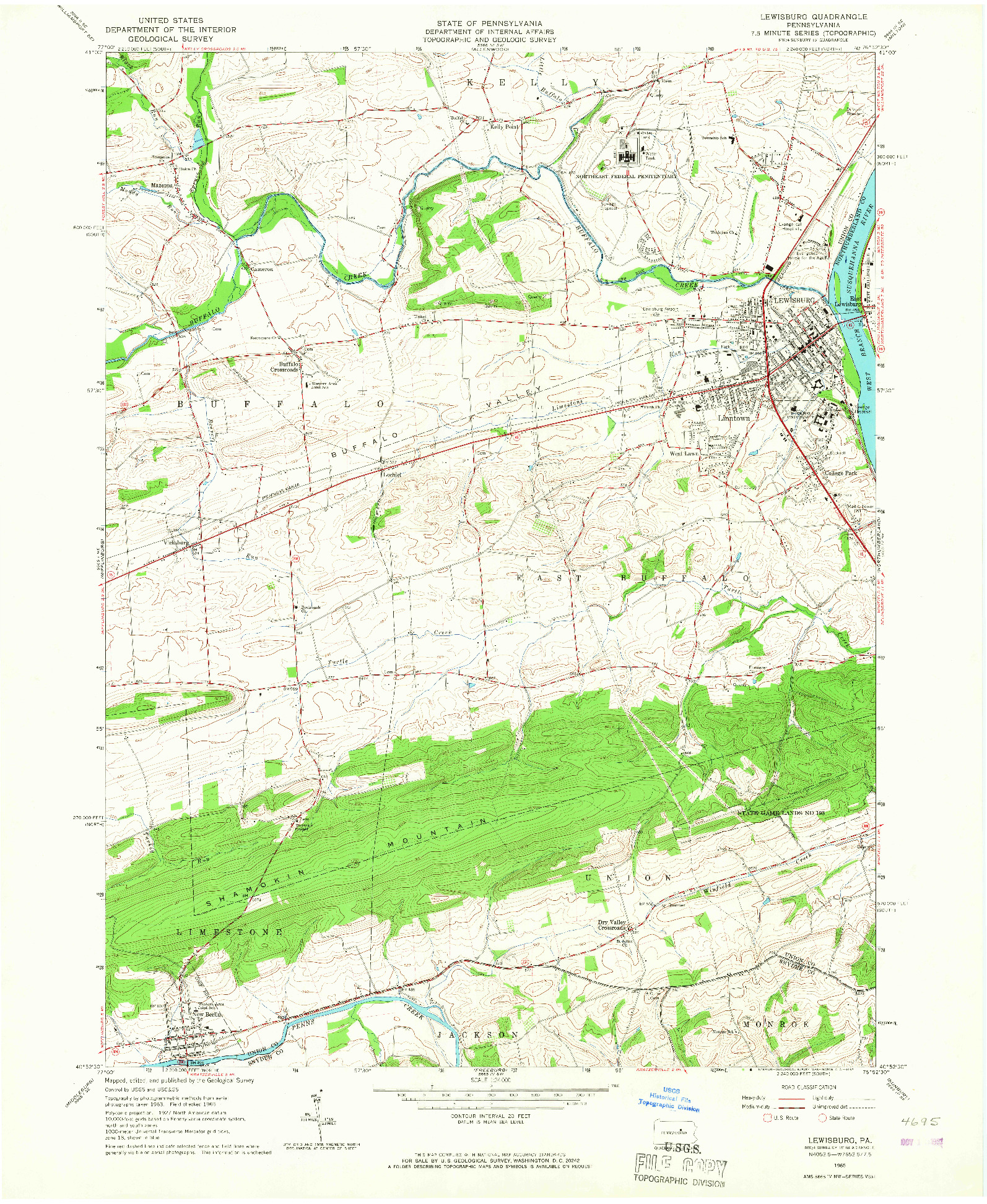 USGS 1:24000-SCALE QUADRANGLE FOR LEWISBURG, PA 1965