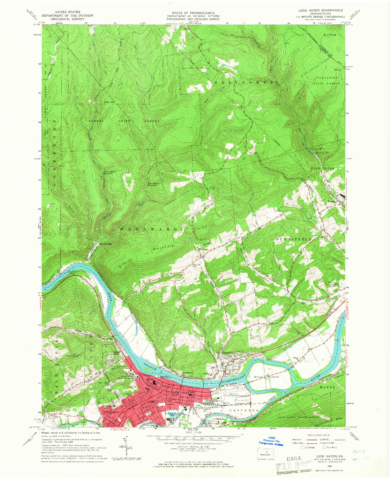 USGS 1:24000-SCALE QUADRANGLE FOR LOCK HAVEN, PA 1965