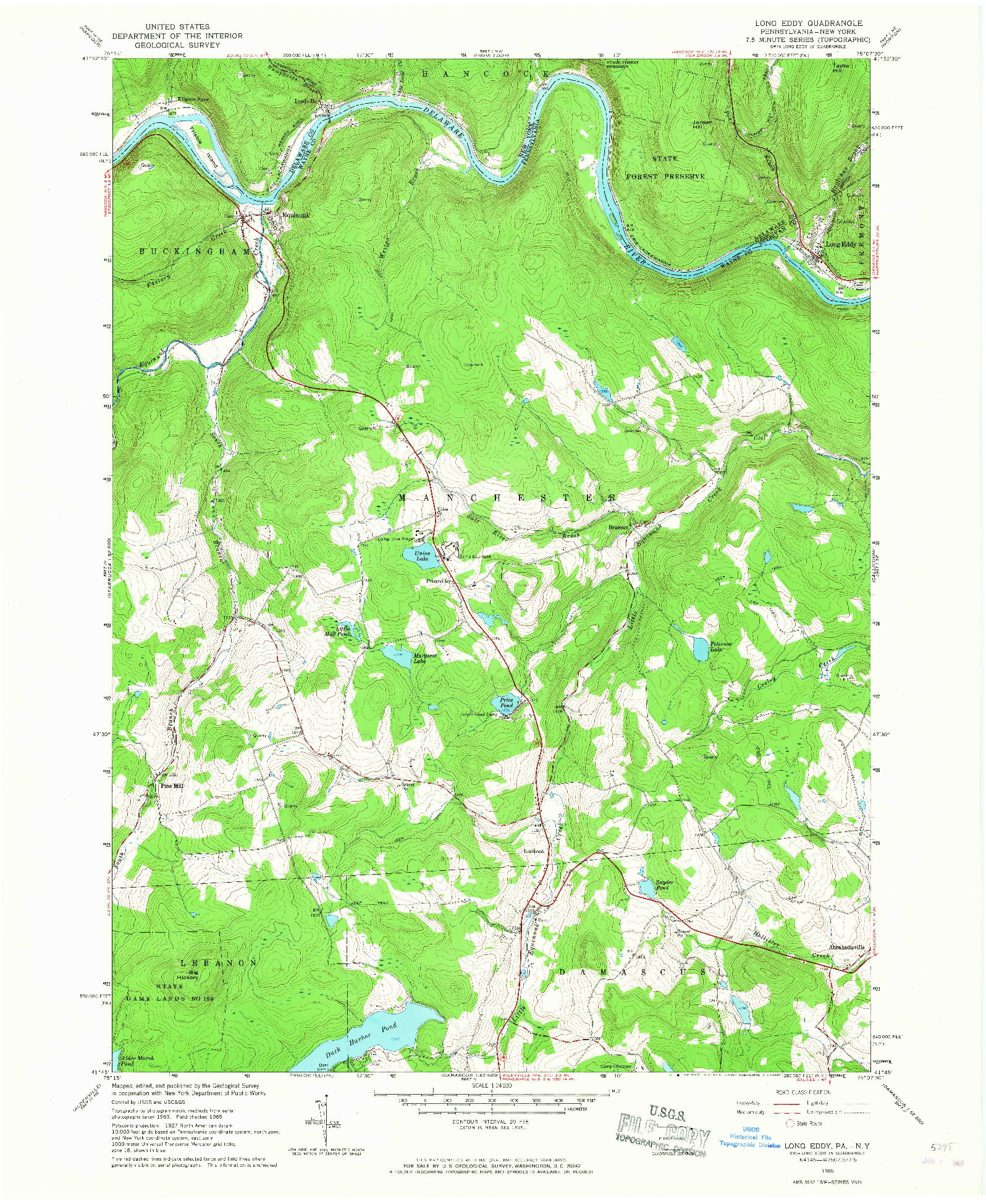 USGS 1:24000-SCALE QUADRANGLE FOR LONG EDDY, PA 1965
