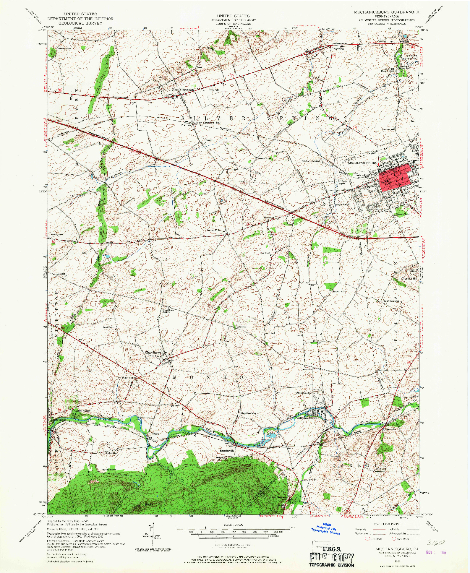 USGS 1:24000-SCALE QUADRANGLE FOR MECHANICSBURG, PA 1952