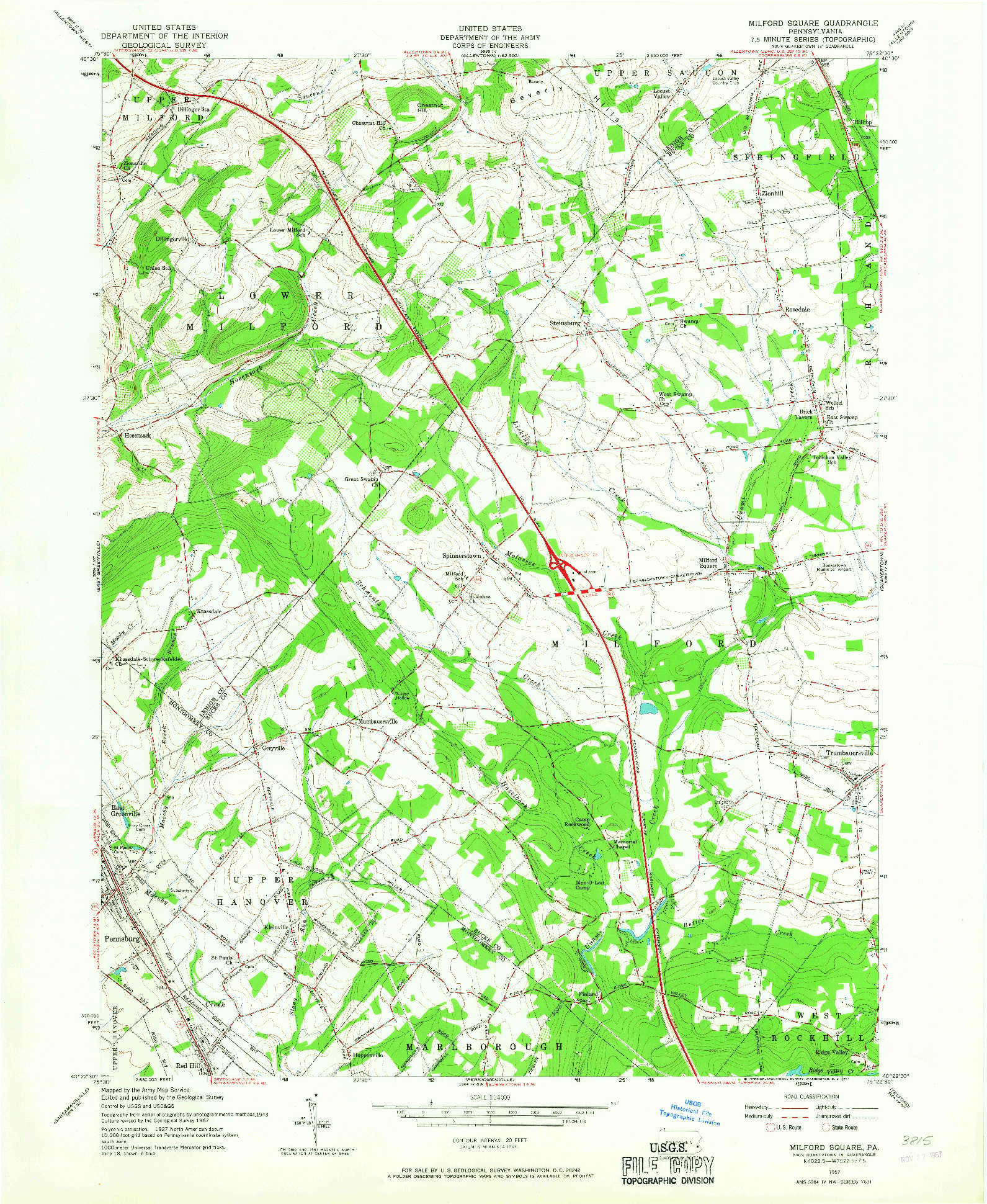 USGS 1:24000-SCALE QUADRANGLE FOR MILFORD SQUARE, PA 1957