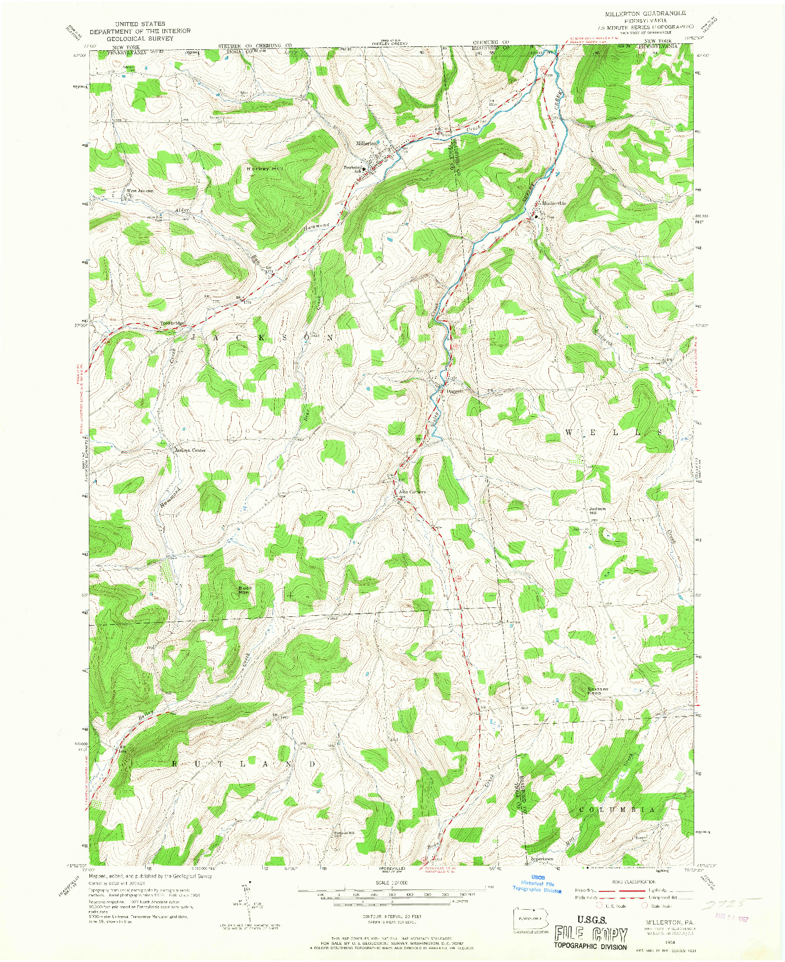 USGS 1:24000-SCALE QUADRANGLE FOR MILLERTON, PA 1954