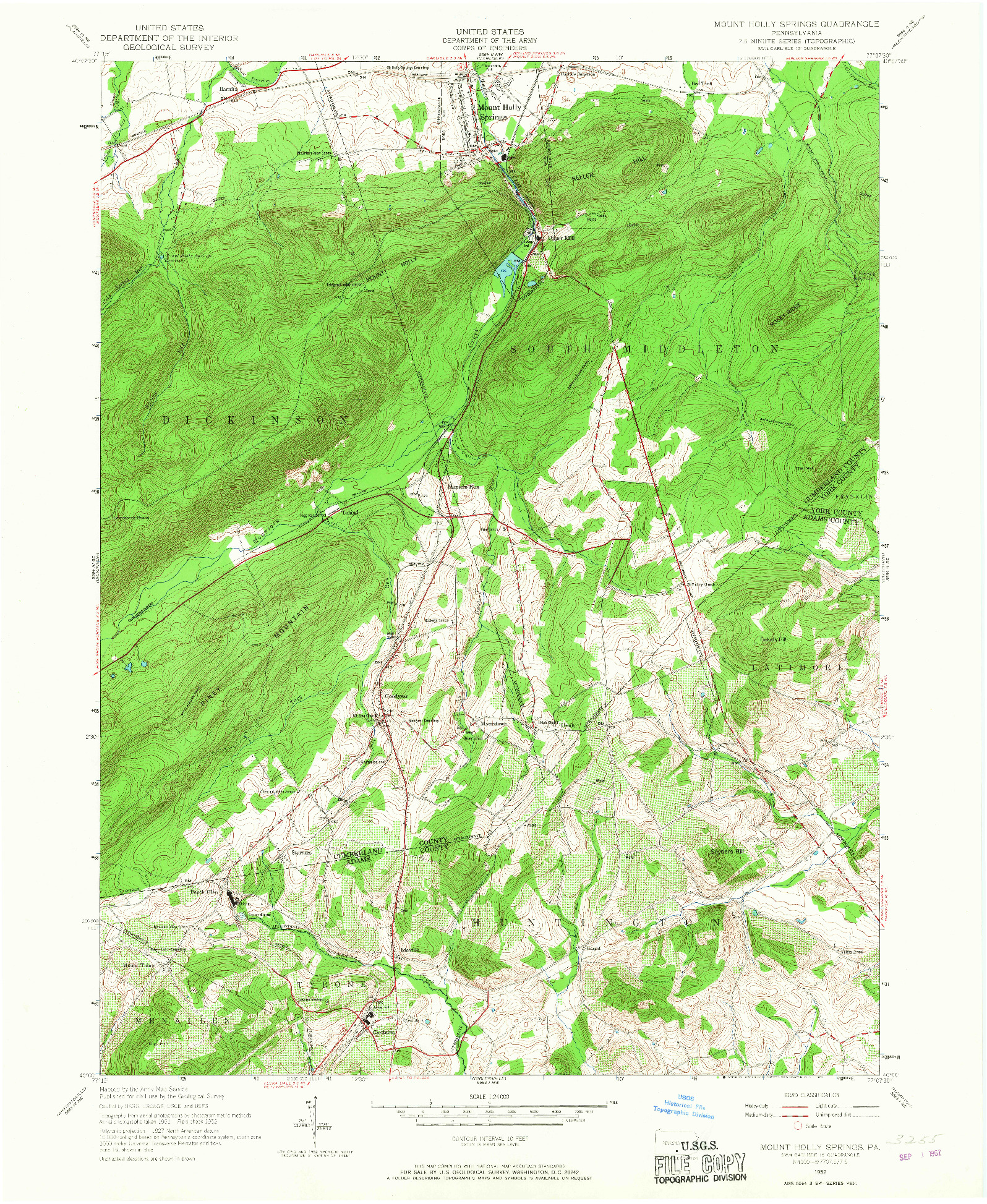 USGS 1:24000-SCALE QUADRANGLE FOR MOUNT HOLLY SPRINGS, PA 1952