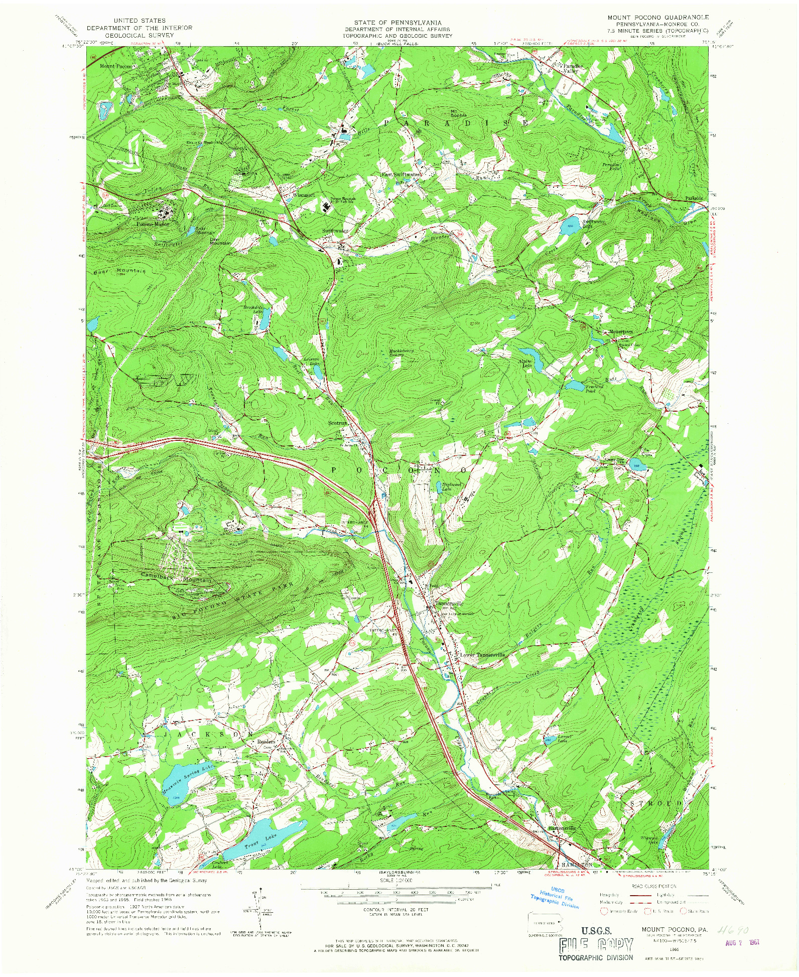 USGS 1:24000-SCALE QUADRANGLE FOR MOUNT POCONO, PA 1966