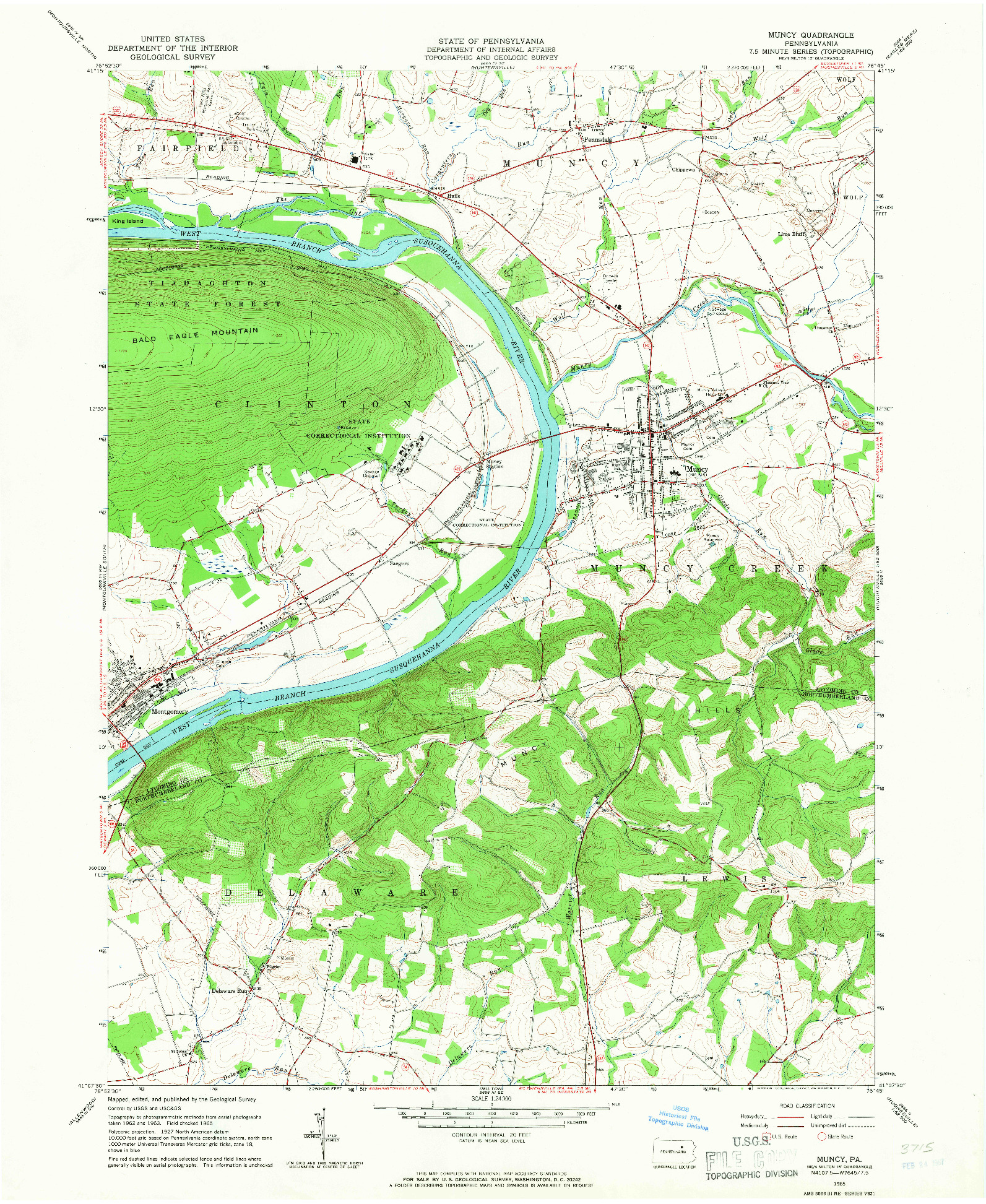 USGS 1:24000-SCALE QUADRANGLE FOR MUNCY, PA 1965