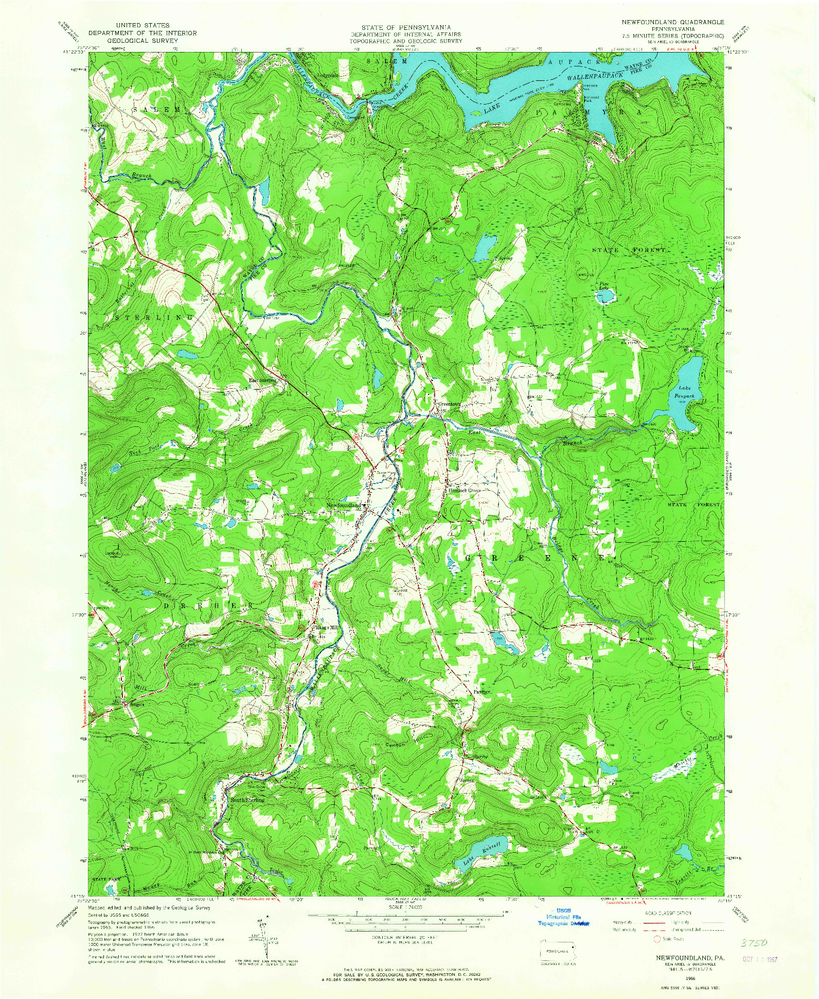 USGS 1:24000-SCALE QUADRANGLE FOR NEWFOUNDLAND, PA 1966