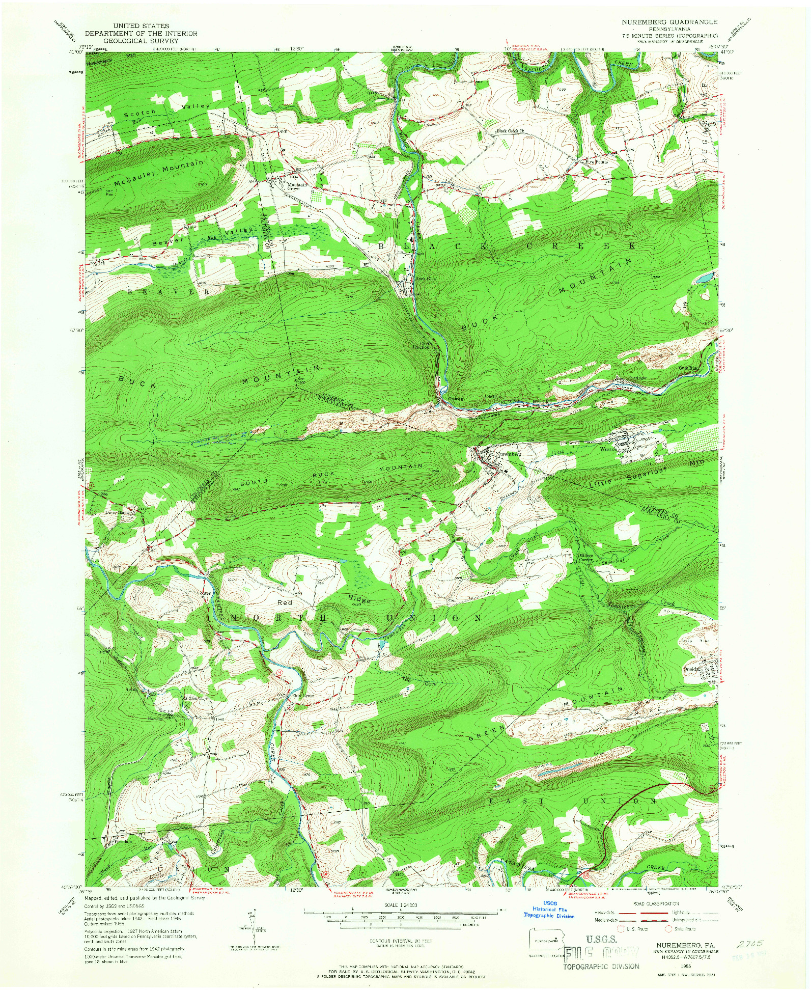 USGS 1:24000-SCALE QUADRANGLE FOR NUREMBERG, PA 1955