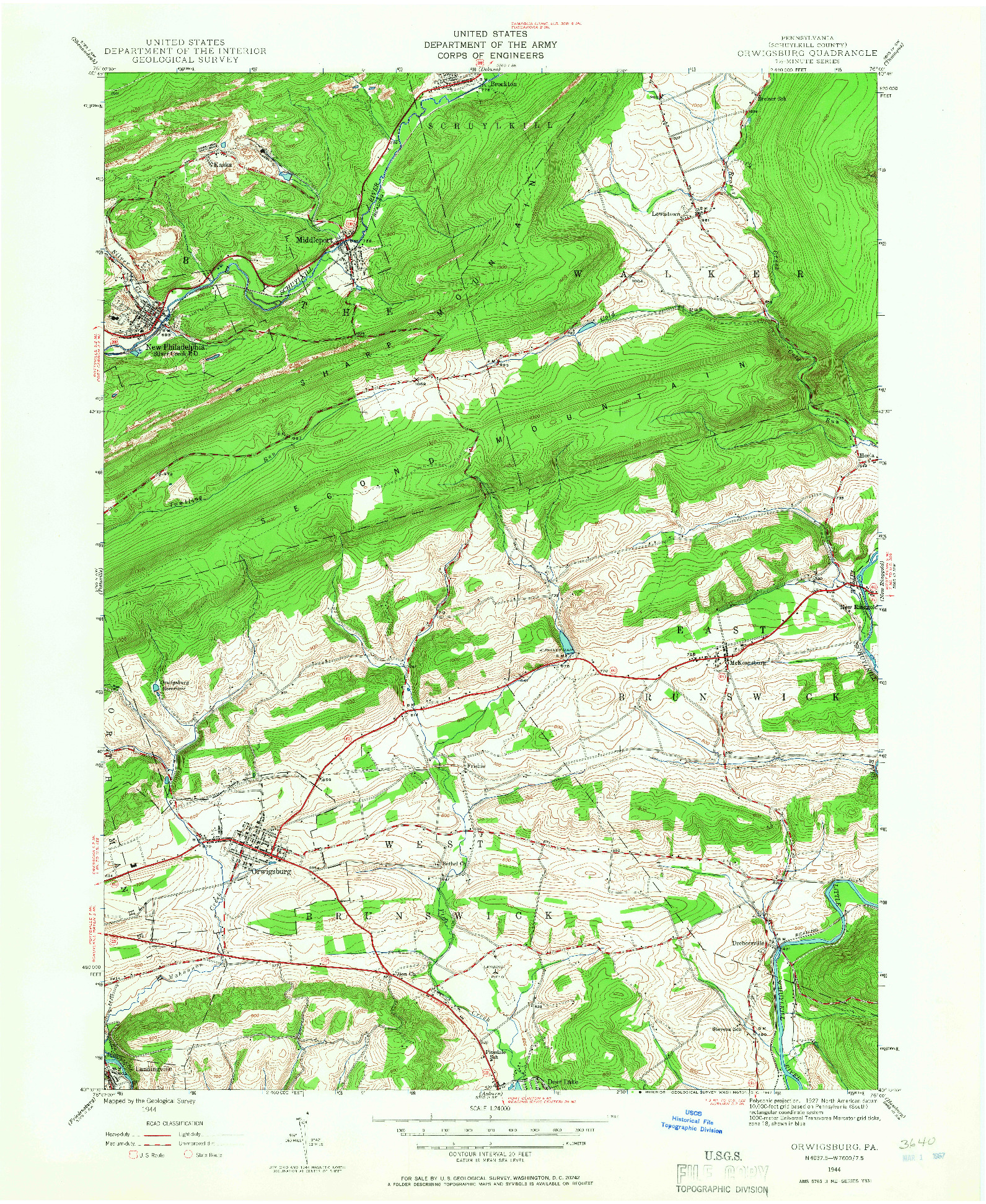 USGS 1:24000-SCALE QUADRANGLE FOR ORWIGSBURG, PA 1944