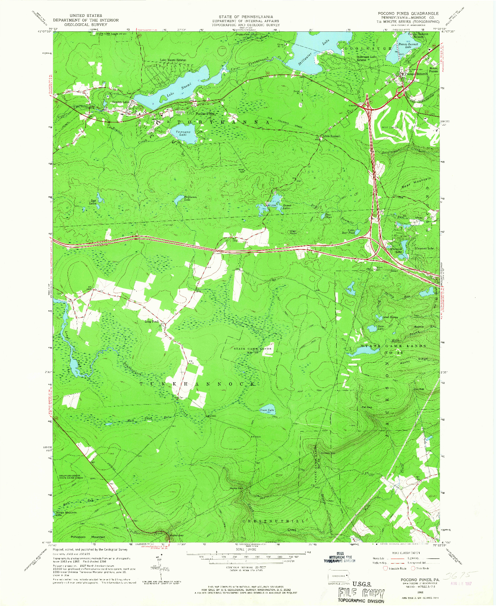 USGS 1:24000-SCALE QUADRANGLE FOR POCONO PINES, PA 1966