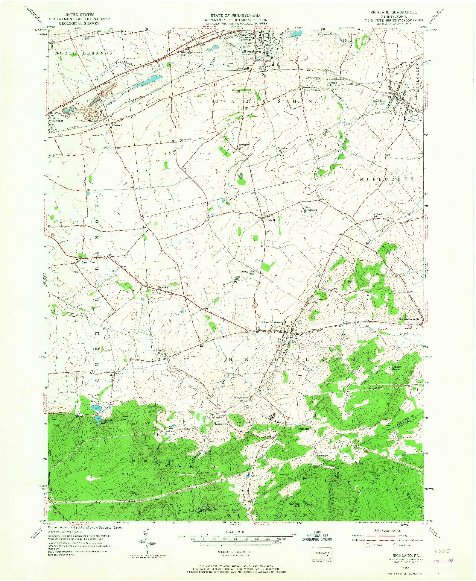 USGS 1:24000-SCALE QUADRANGLE FOR RICHLAND, PA 1955