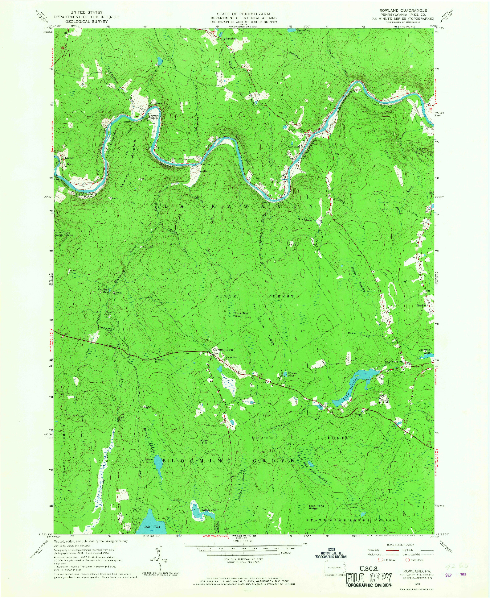 USGS 1:24000-SCALE QUADRANGLE FOR ROWLAND, PA 1966