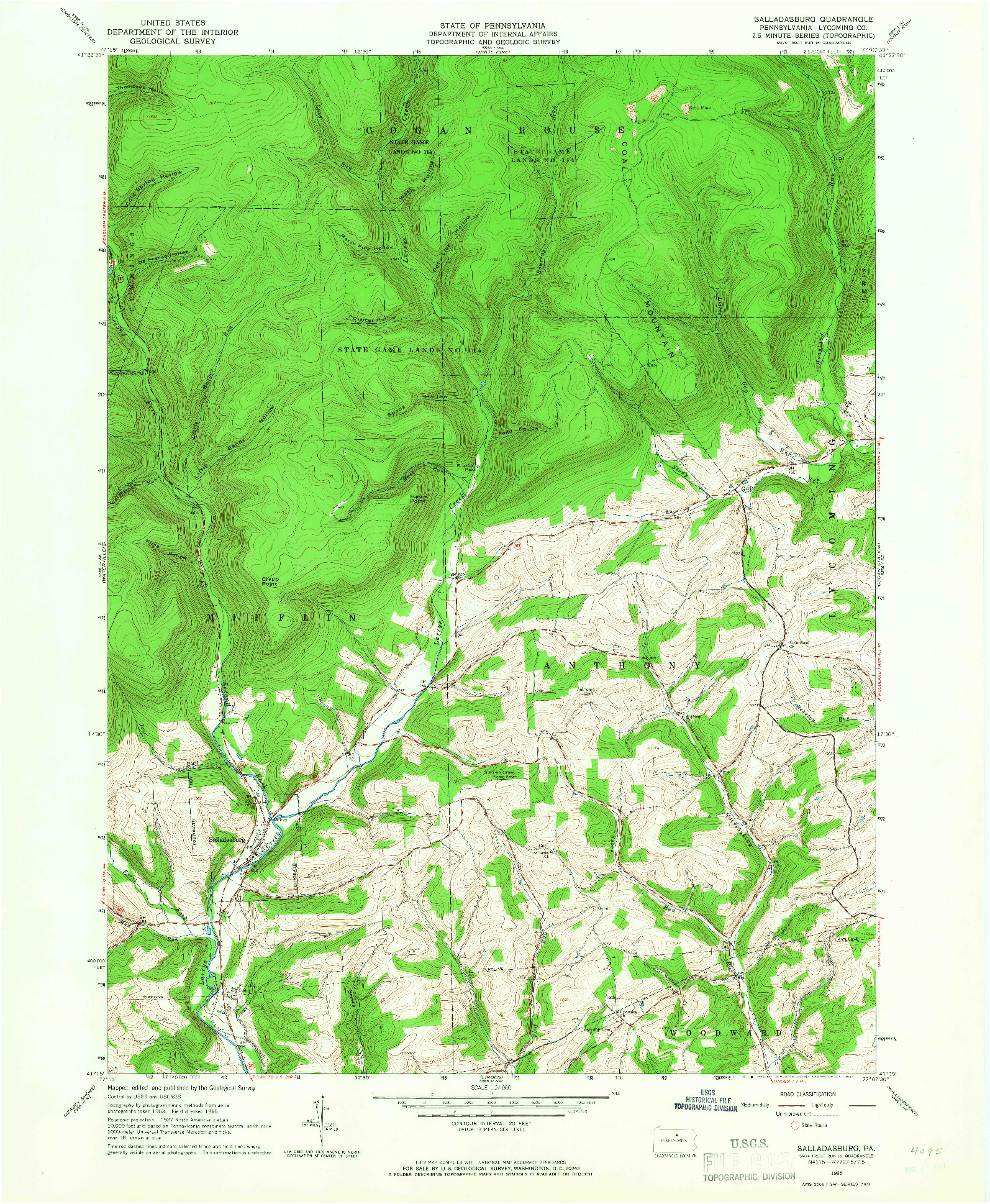 USGS 1:24000-SCALE QUADRANGLE FOR SALLADASBURG, PA 1965