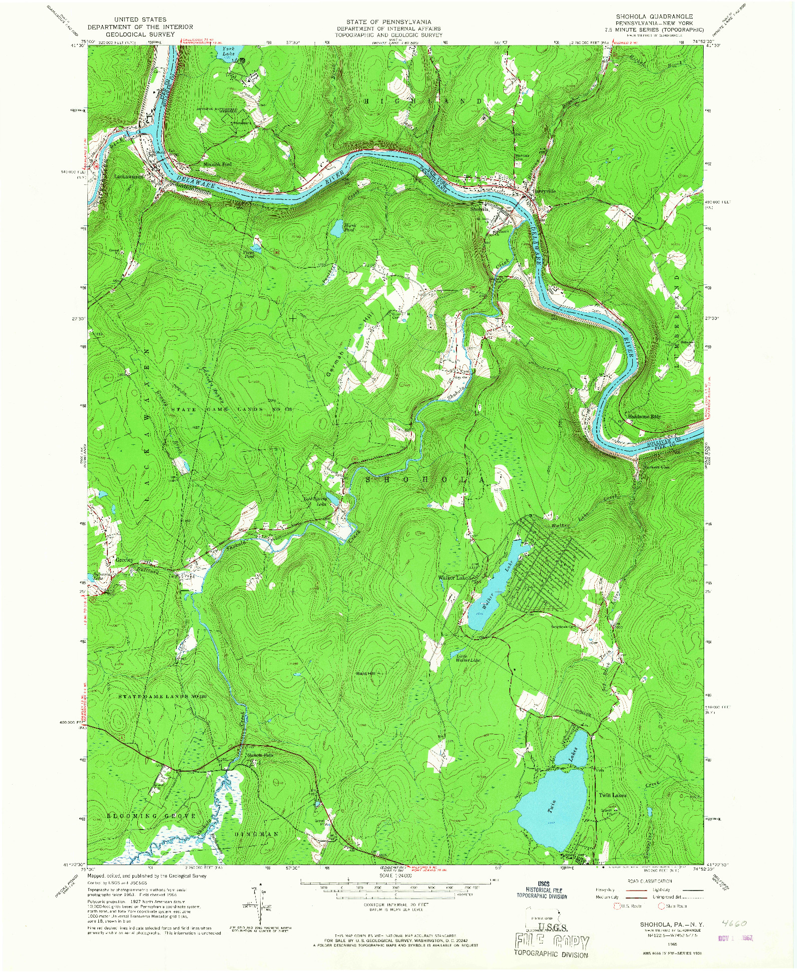 USGS 1:24000-SCALE QUADRANGLE FOR SHOHOLA, PA 1965