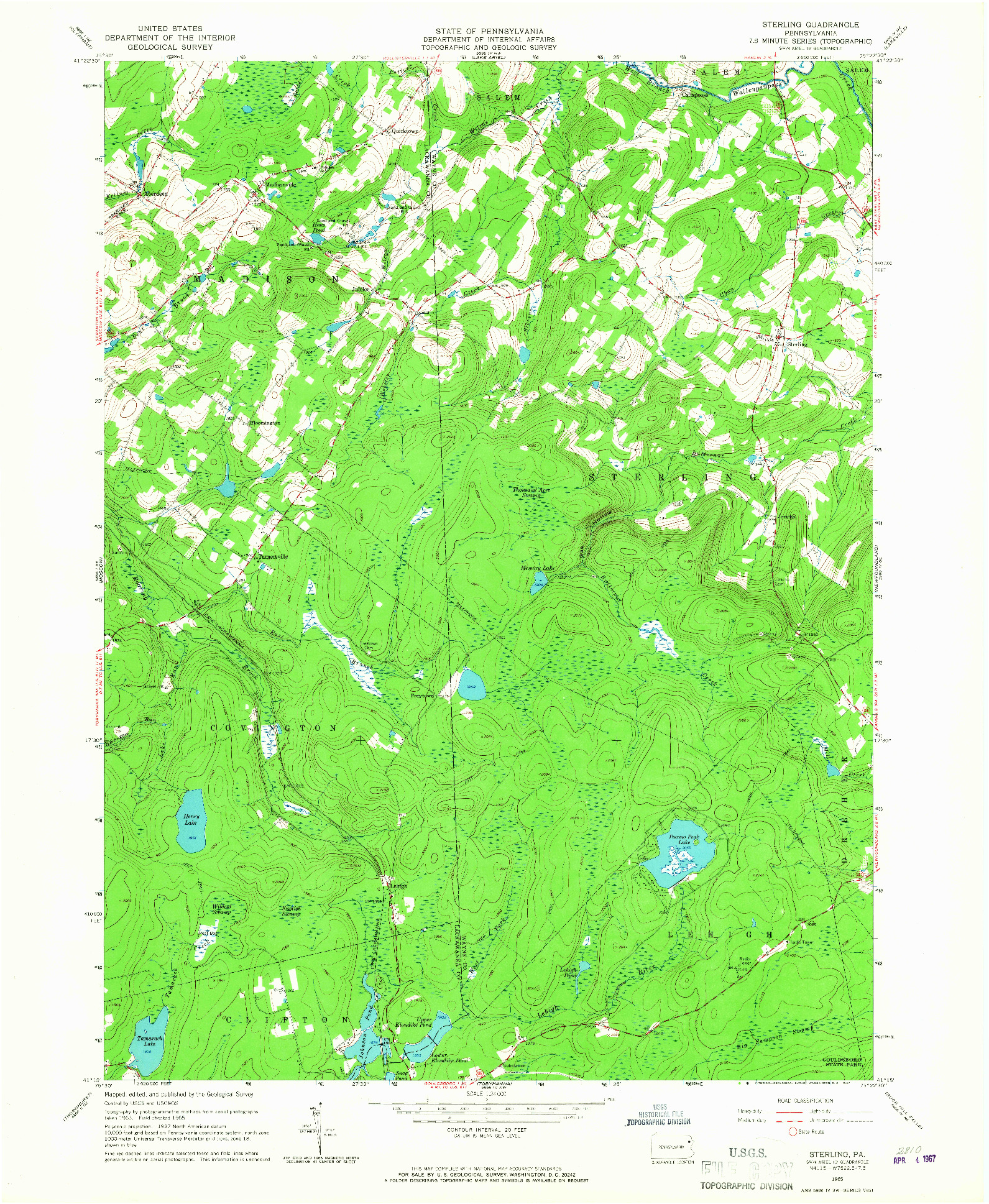 USGS 1:24000-SCALE QUADRANGLE FOR STERLING, PA 1965