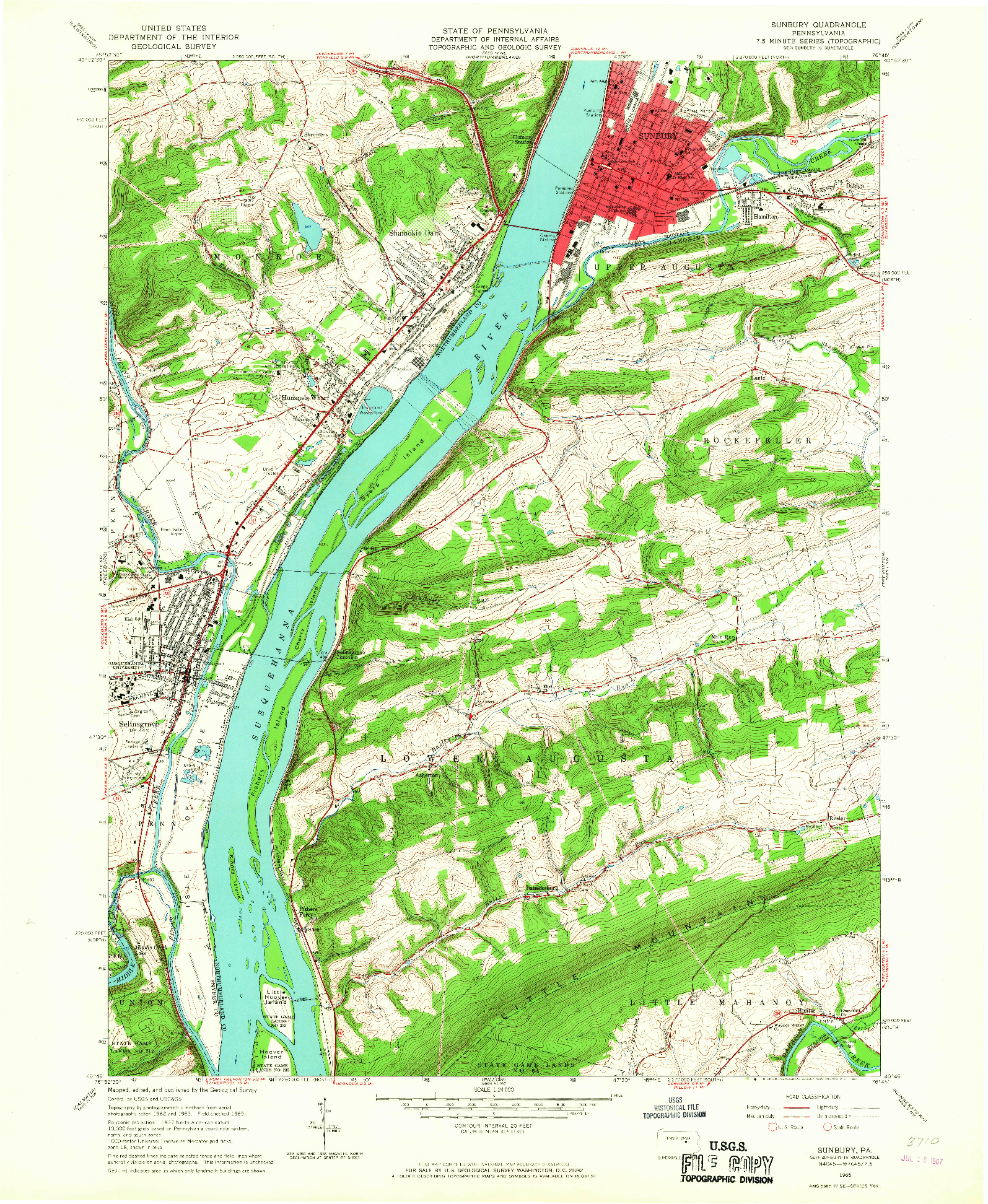 USGS 1:24000-SCALE QUADRANGLE FOR SUNBURY, PA 1965