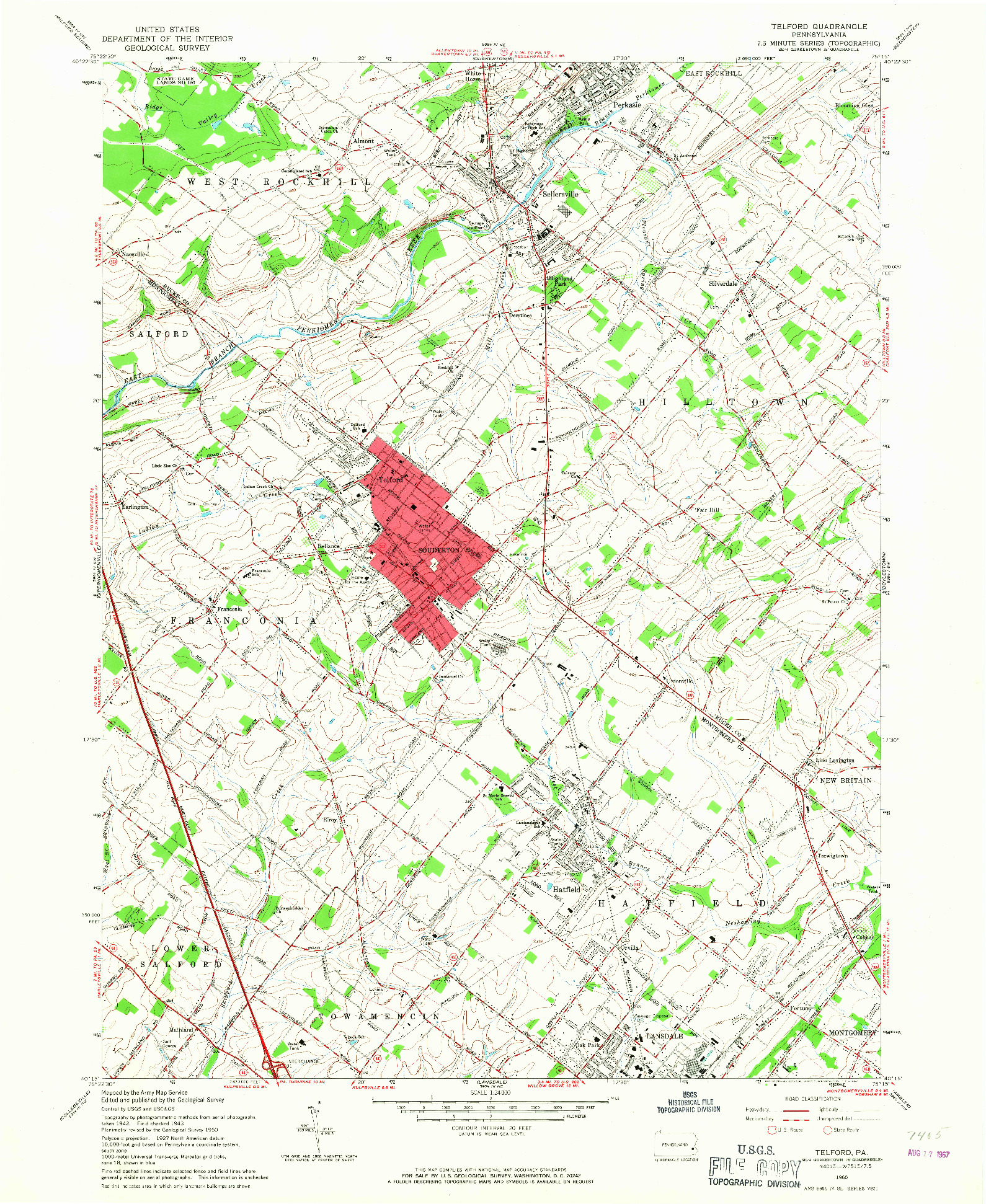 USGS 1:24000-SCALE QUADRANGLE FOR TELFORD, PA 1960