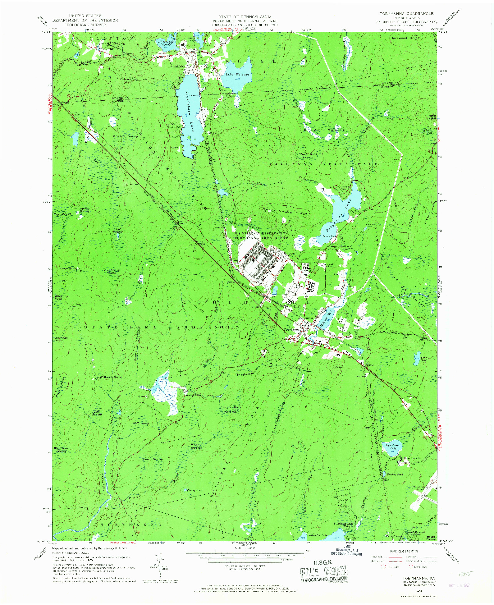 USGS 1:24000-SCALE QUADRANGLE FOR TOBYHANNA, PA 1965