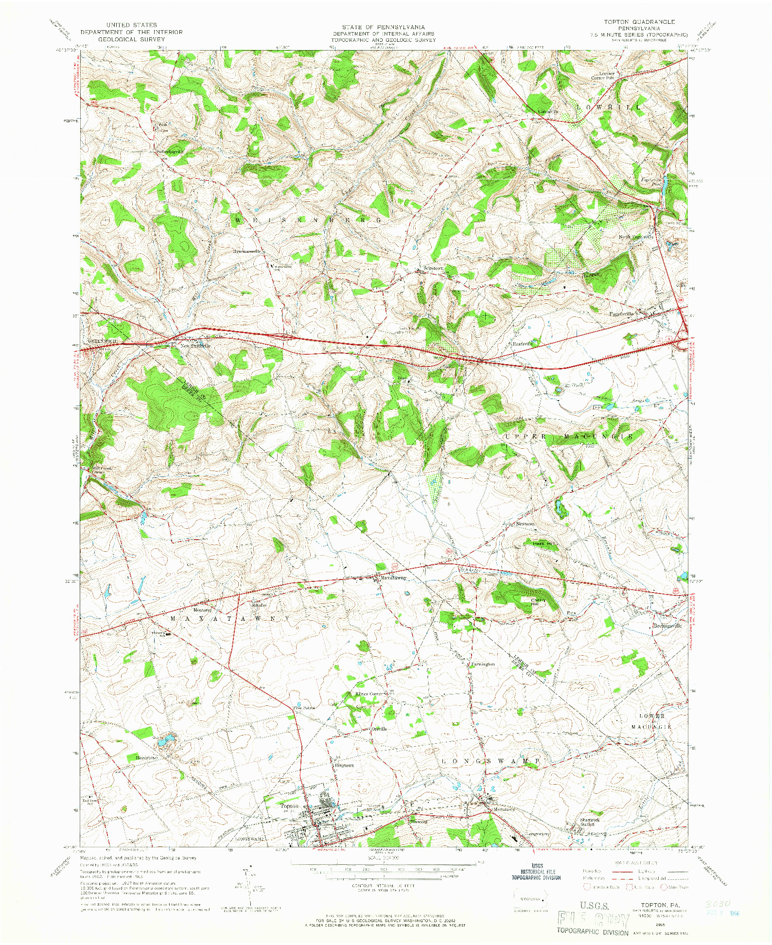 USGS 1:24000-SCALE QUADRANGLE FOR TOPTON, PA 1965