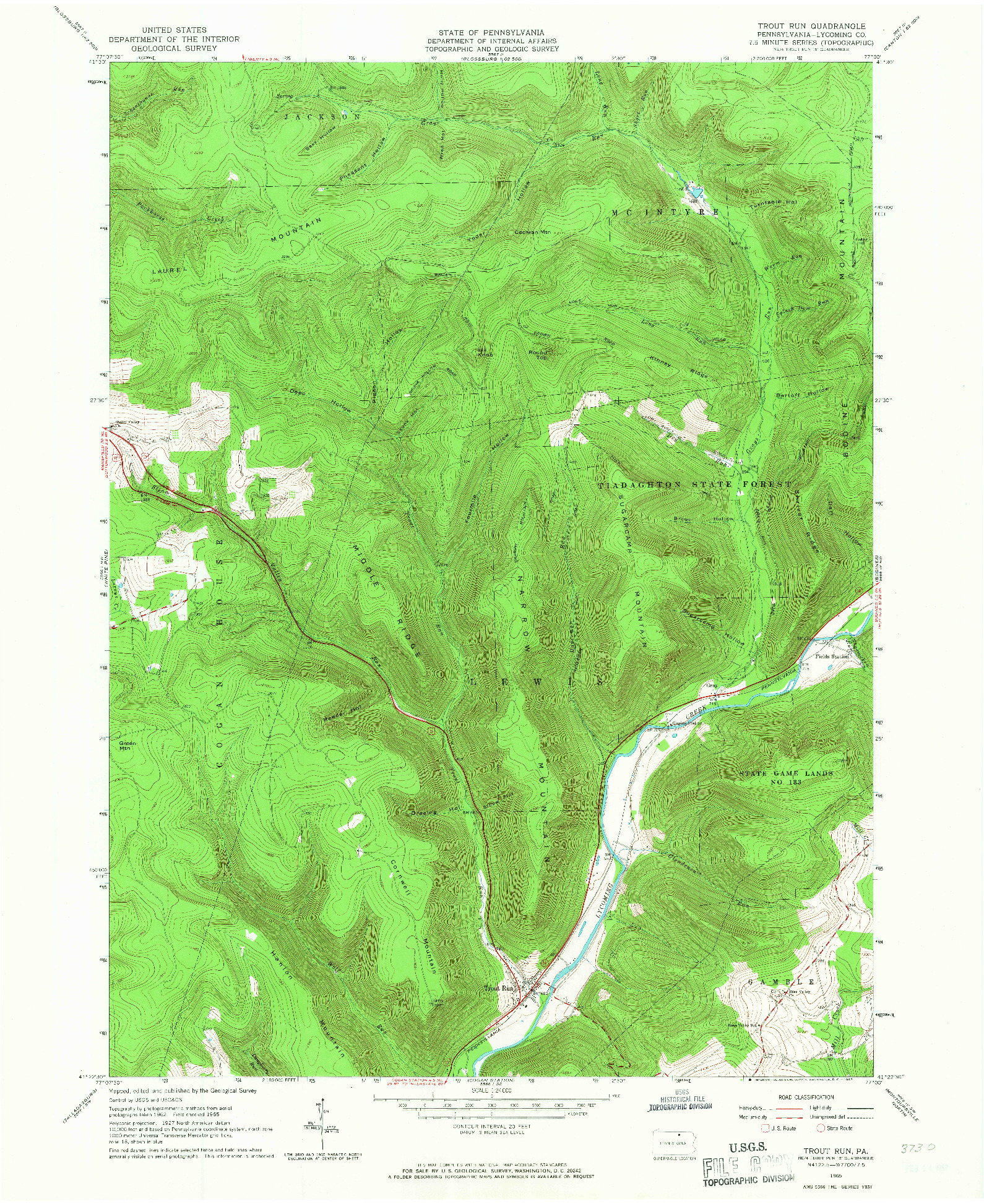 USGS 1:24000-SCALE QUADRANGLE FOR TROUT RUN, PA 1965