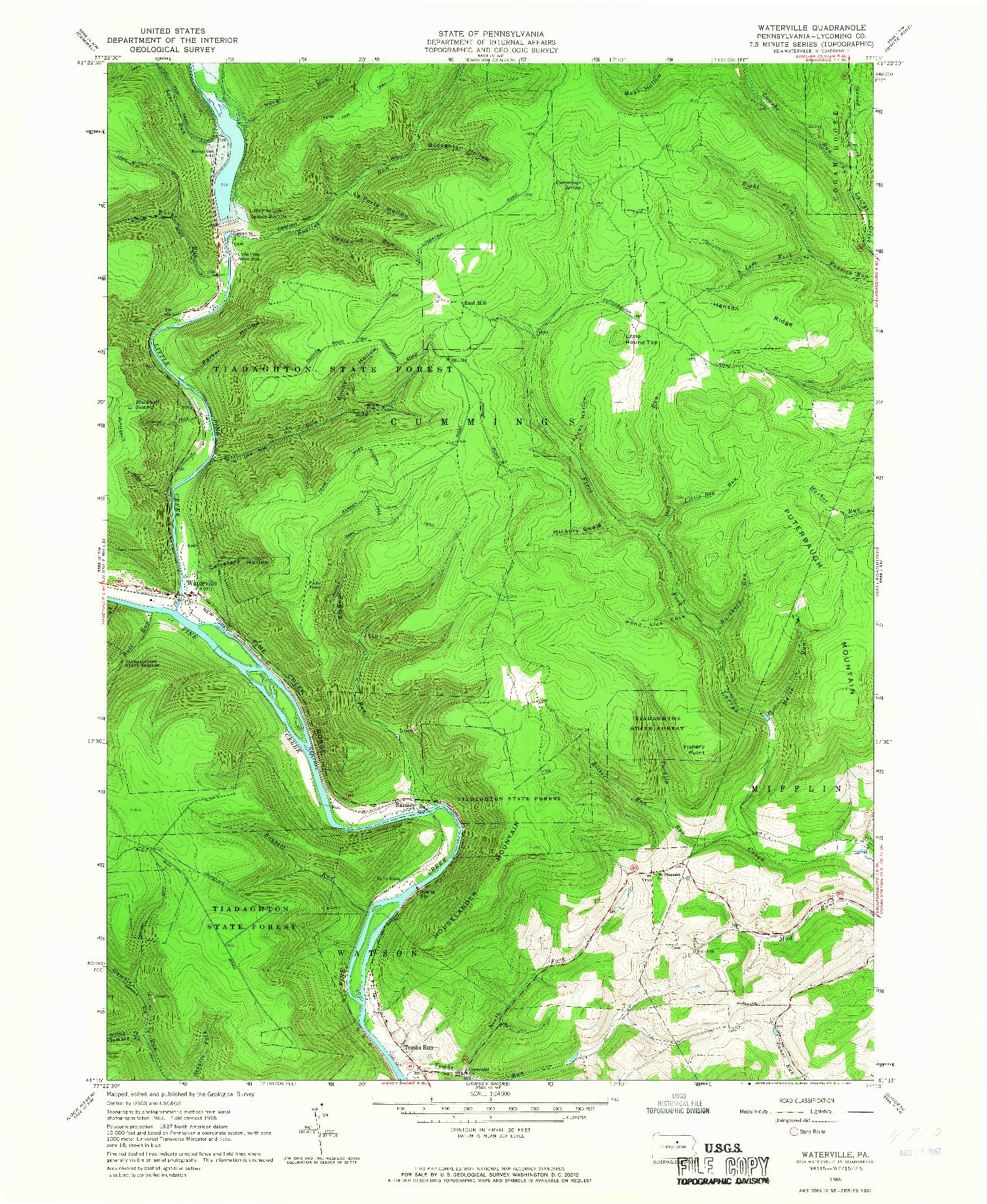 USGS 1:24000-SCALE QUADRANGLE FOR WATERVILLE, PA 1965
