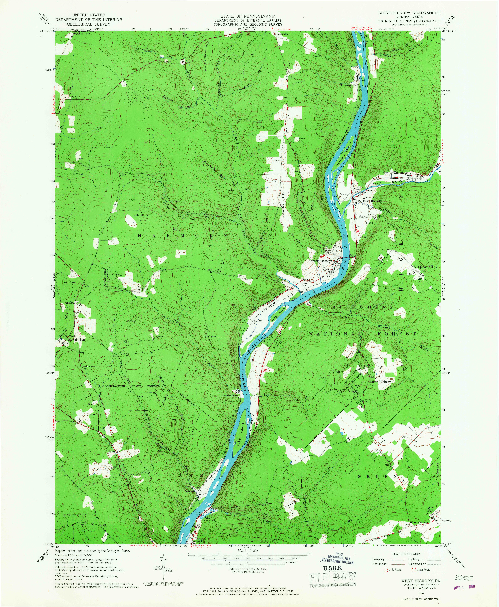 USGS 1:24000-SCALE QUADRANGLE FOR WEST HICKORY, PA 1966