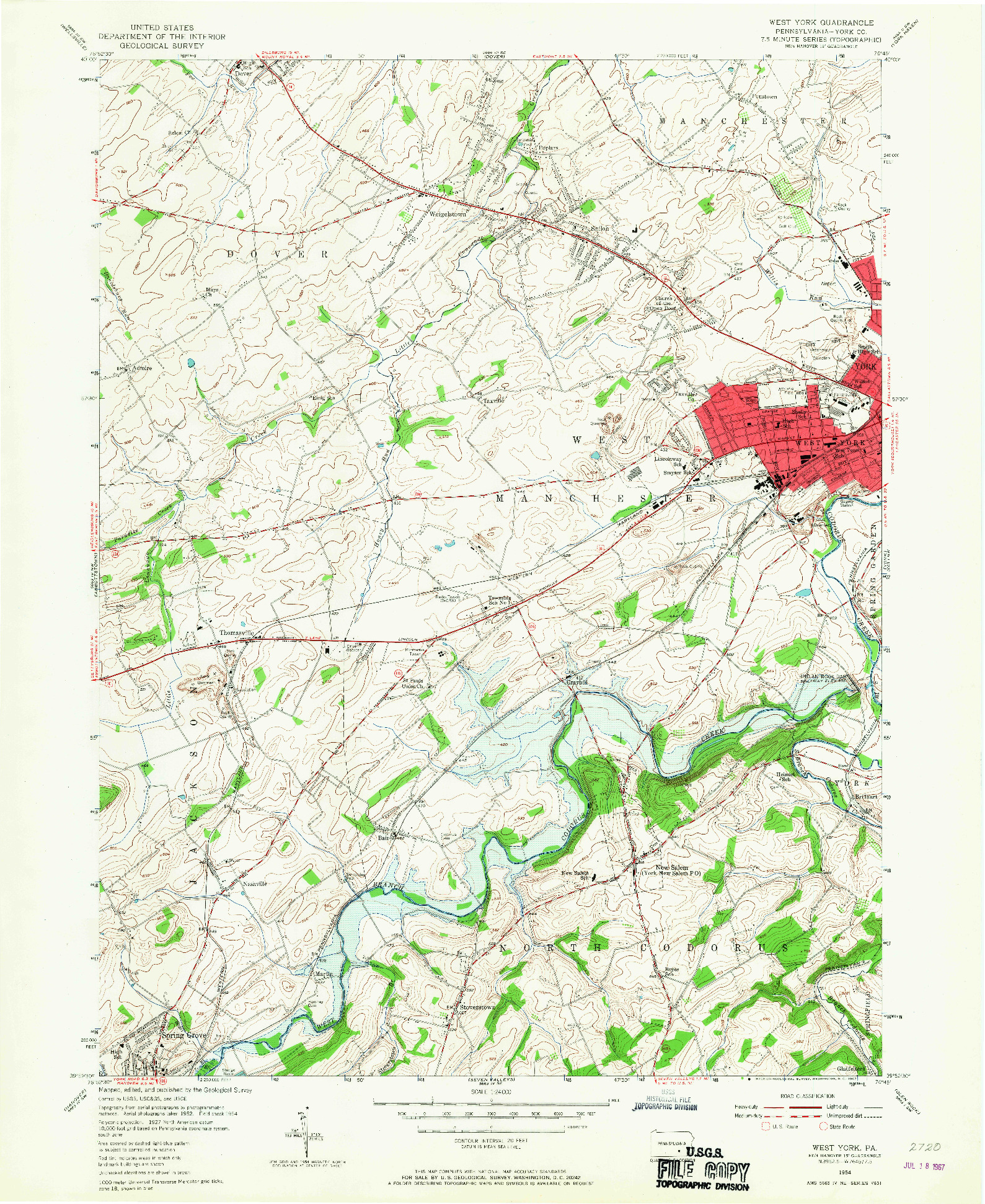 USGS 1:24000-SCALE QUADRANGLE FOR WEST YORK, PA 1954