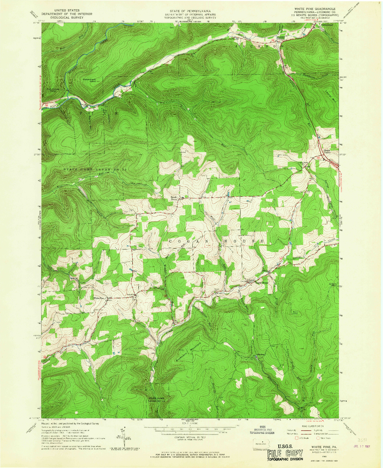 USGS 1:24000-SCALE QUADRANGLE FOR WHITE PINE, PA 1965