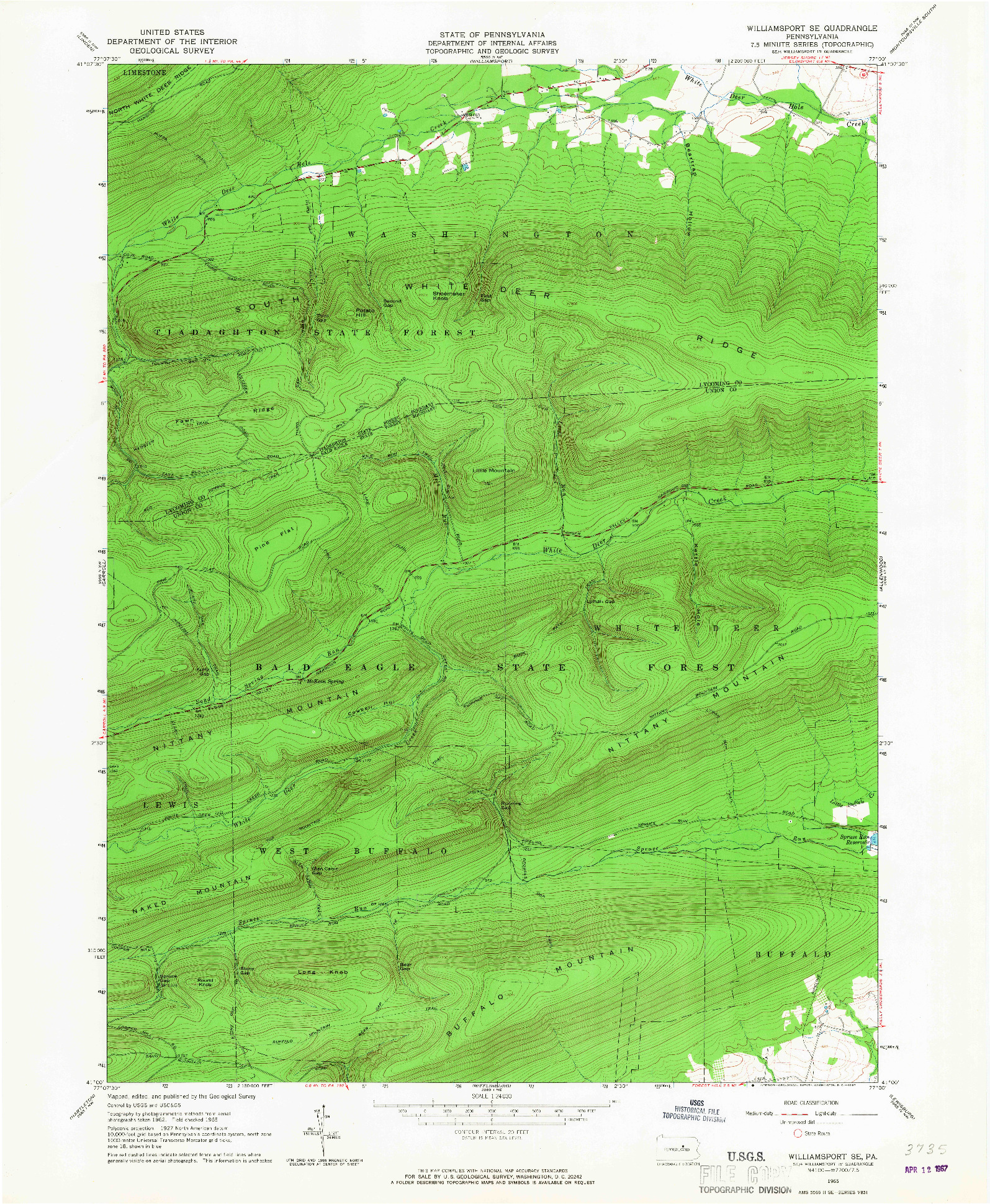 USGS 1:24000-SCALE QUADRANGLE FOR WILLIAMSPORT SE, PA 1965