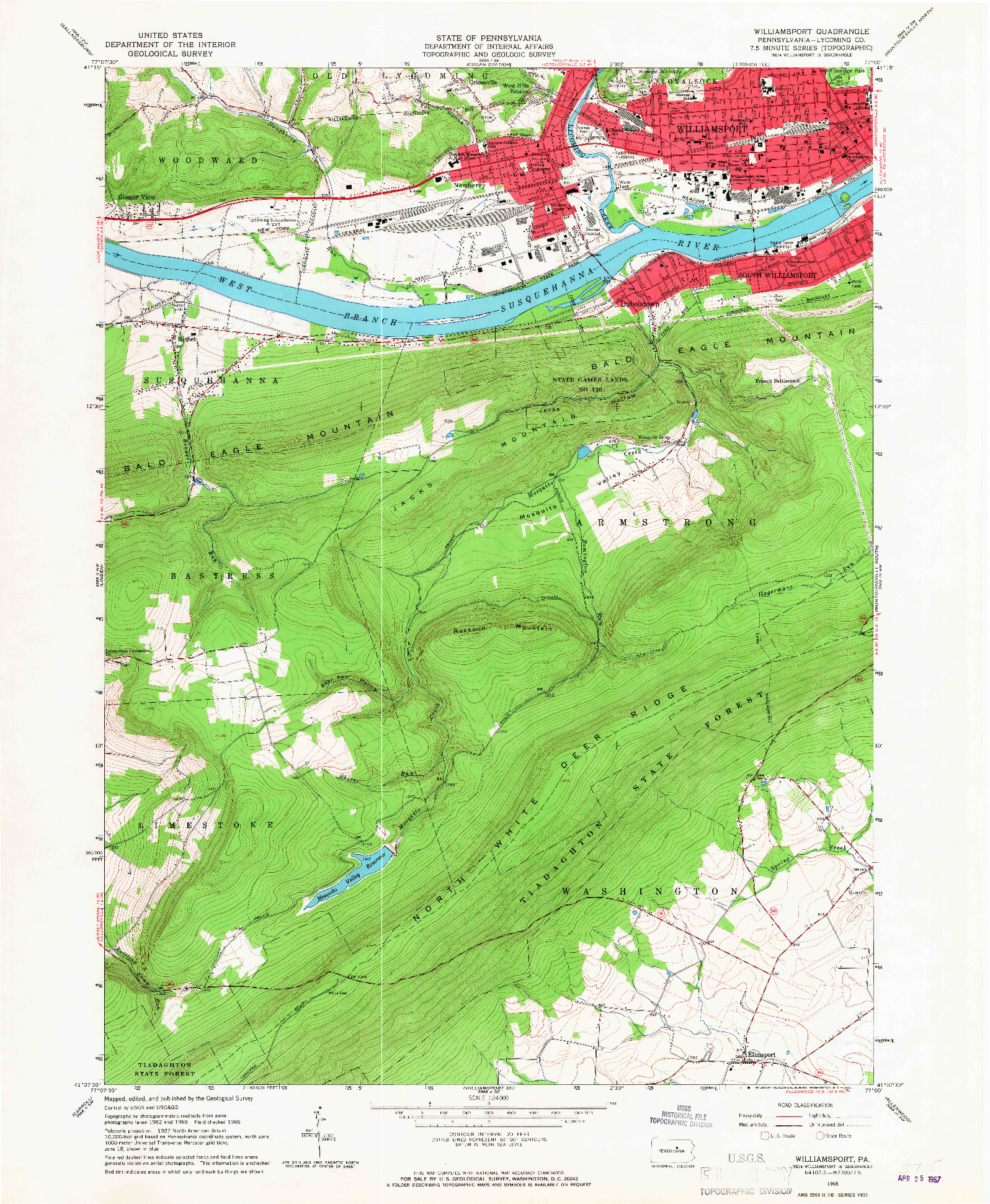 USGS 1:24000-SCALE QUADRANGLE FOR WILLIAMSPORT, PA 1965