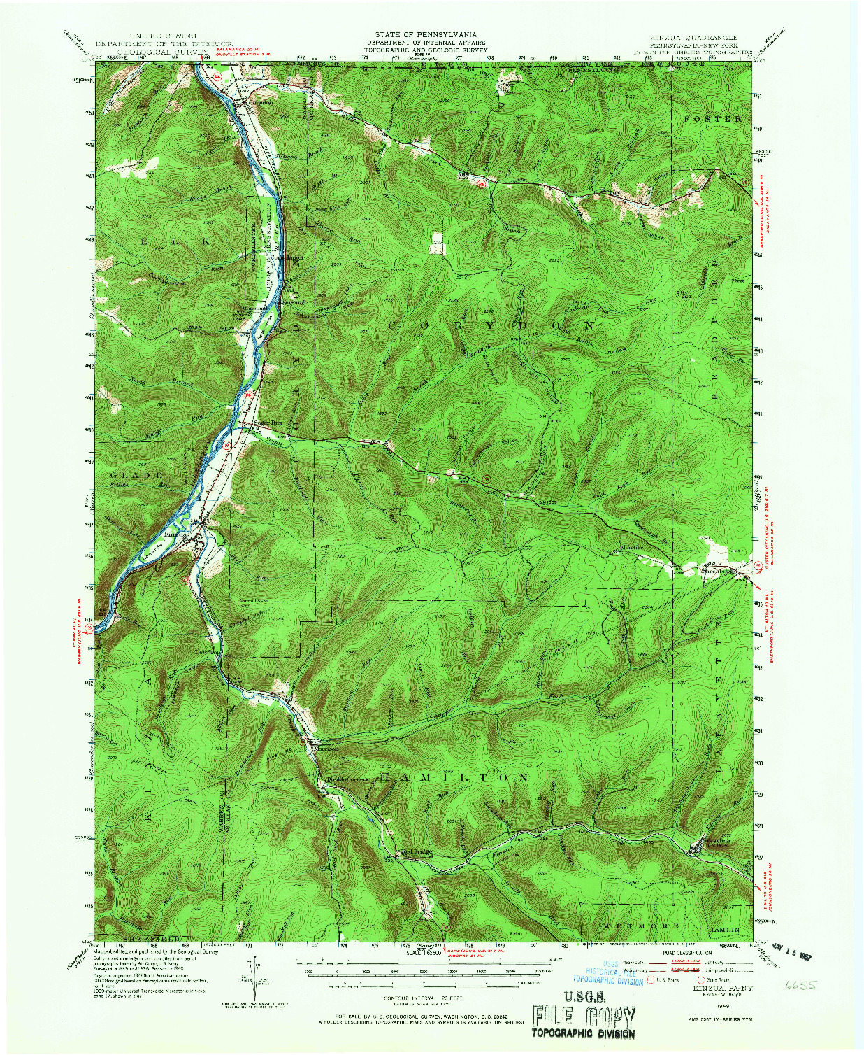 USGS 1:62500-SCALE QUADRANGLE FOR KINZUA, PA 1949