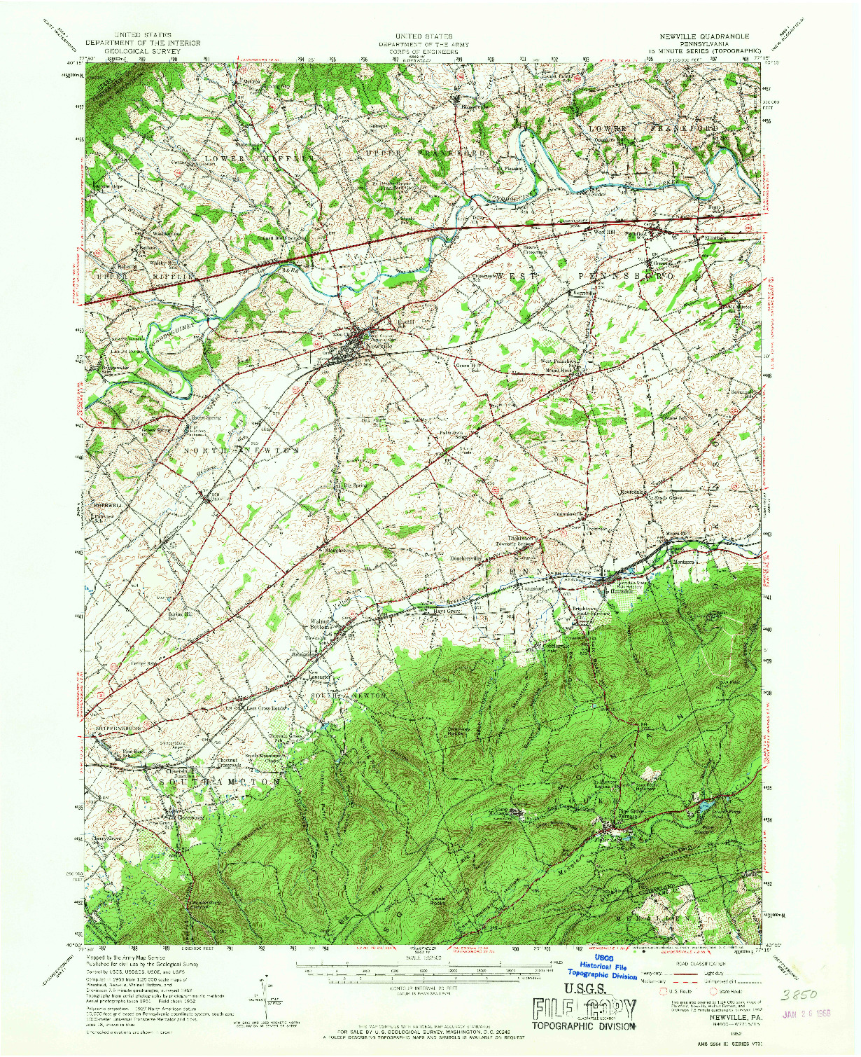 USGS 1:62500-SCALE QUADRANGLE FOR NEWVILLE, PA 1952