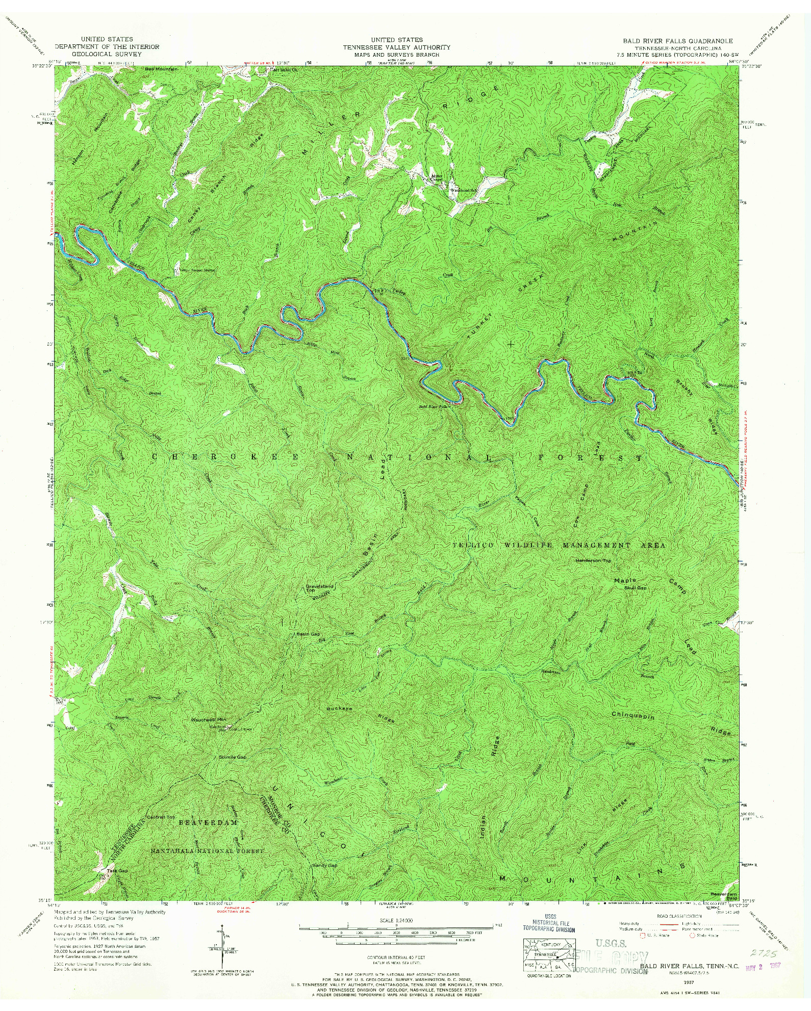 USGS 1:24000-SCALE QUADRANGLE FOR BALD RIVER FALLS, TN 1957