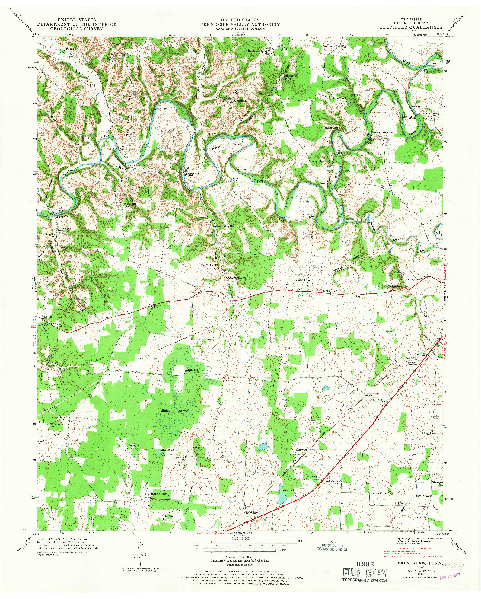 USGS 1:24000-SCALE QUADRANGLE FOR BELVIDERE, TN 1947