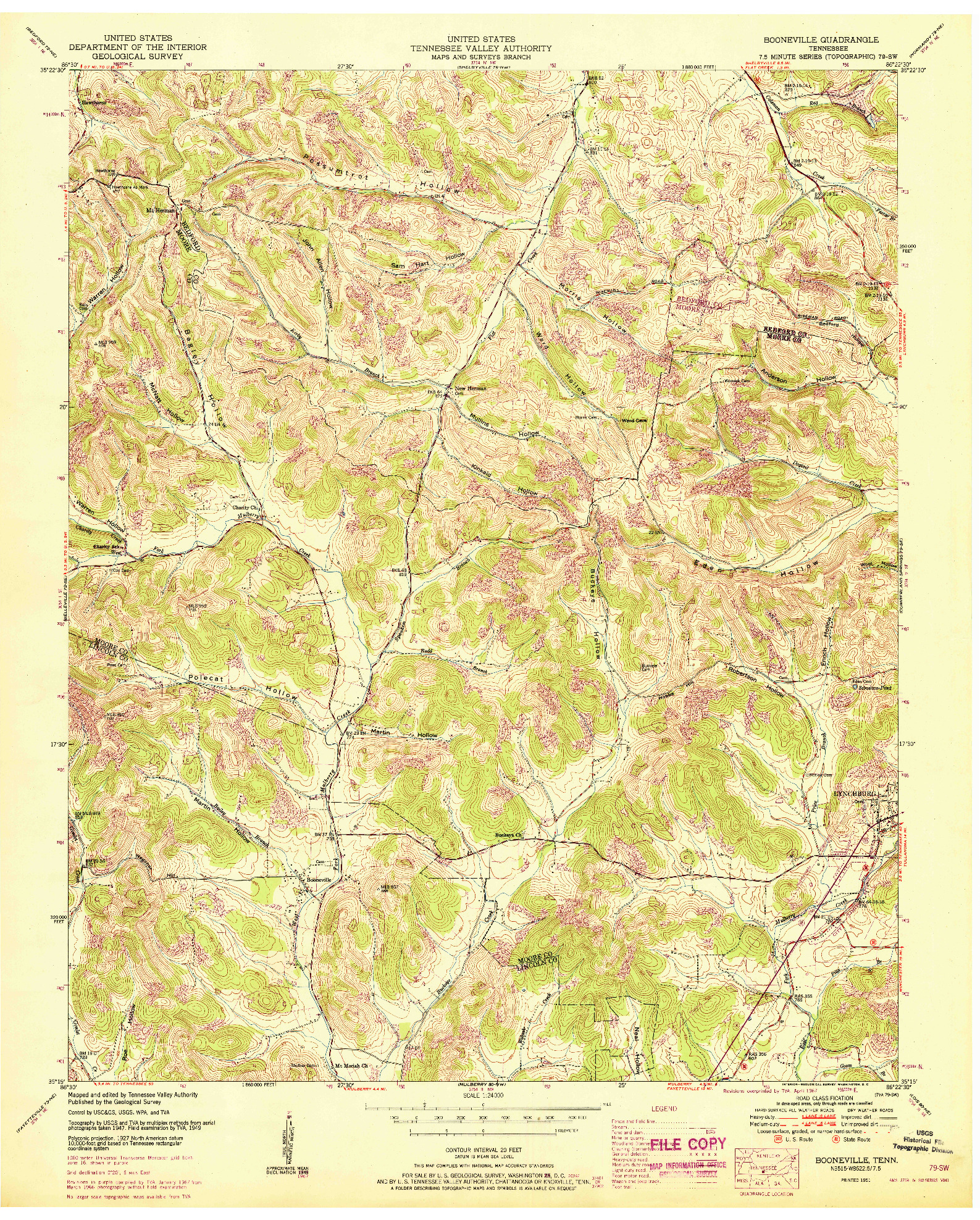 USGS 1:24000-SCALE QUADRANGLE FOR BOONEVILLE, TN 1951