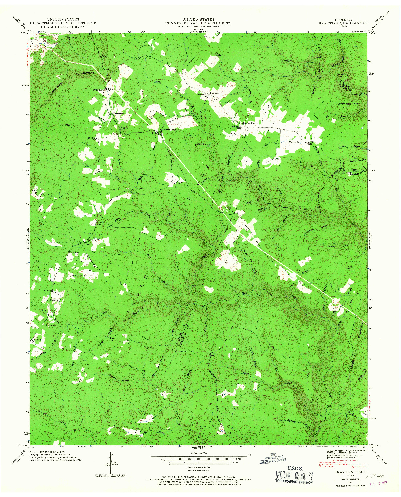 USGS 1:24000-SCALE QUADRANGLE FOR BRAYTON, TN 1946