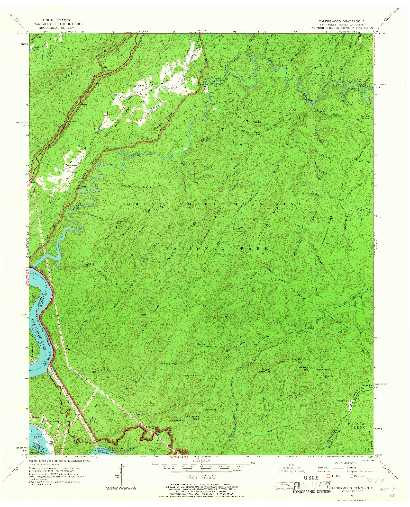 USGS 1:24000-SCALE QUADRANGLE FOR CALDERWOOD, TN 1964