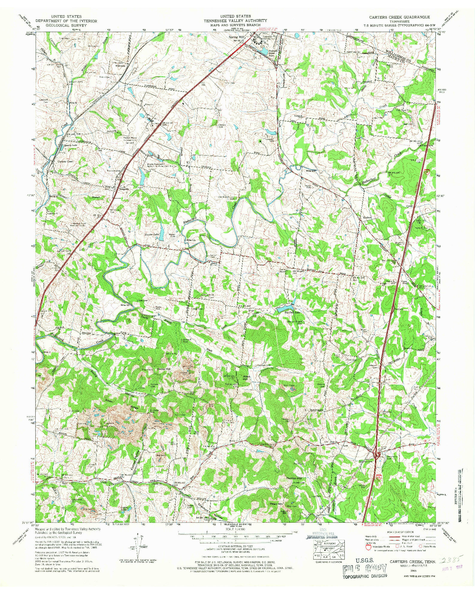 USGS 1:24000-SCALE QUADRANGLE FOR CARTERS CREEK, TN 1965