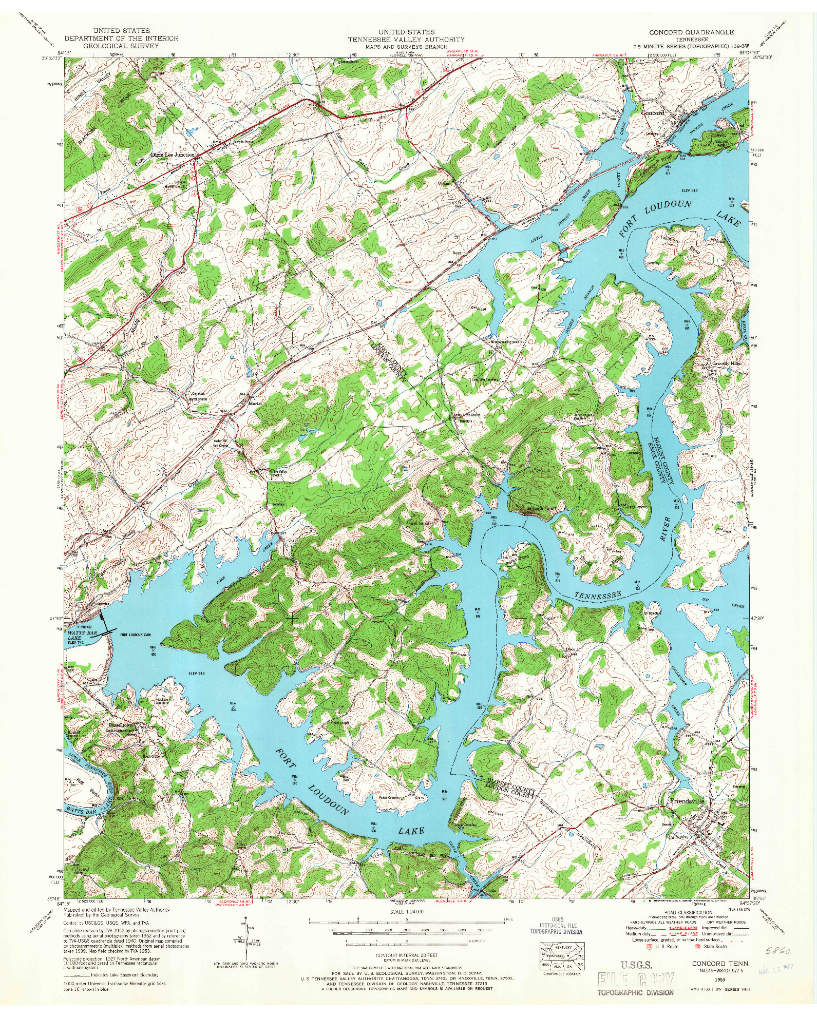 USGS 1:24000-SCALE QUADRANGLE FOR CONCORD, TN 1953