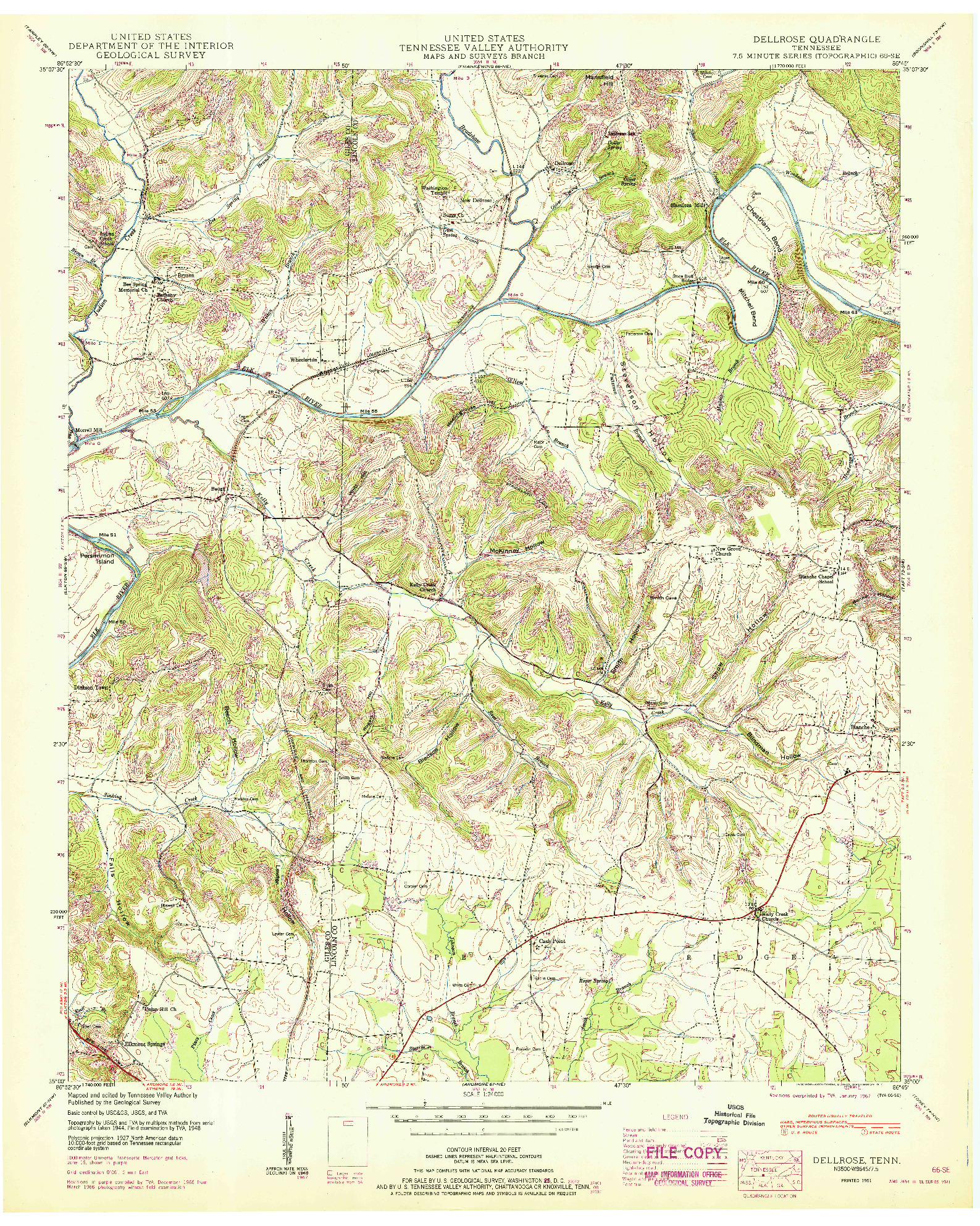 USGS 1:24000-SCALE QUADRANGLE FOR DELLROSE, TN 1951