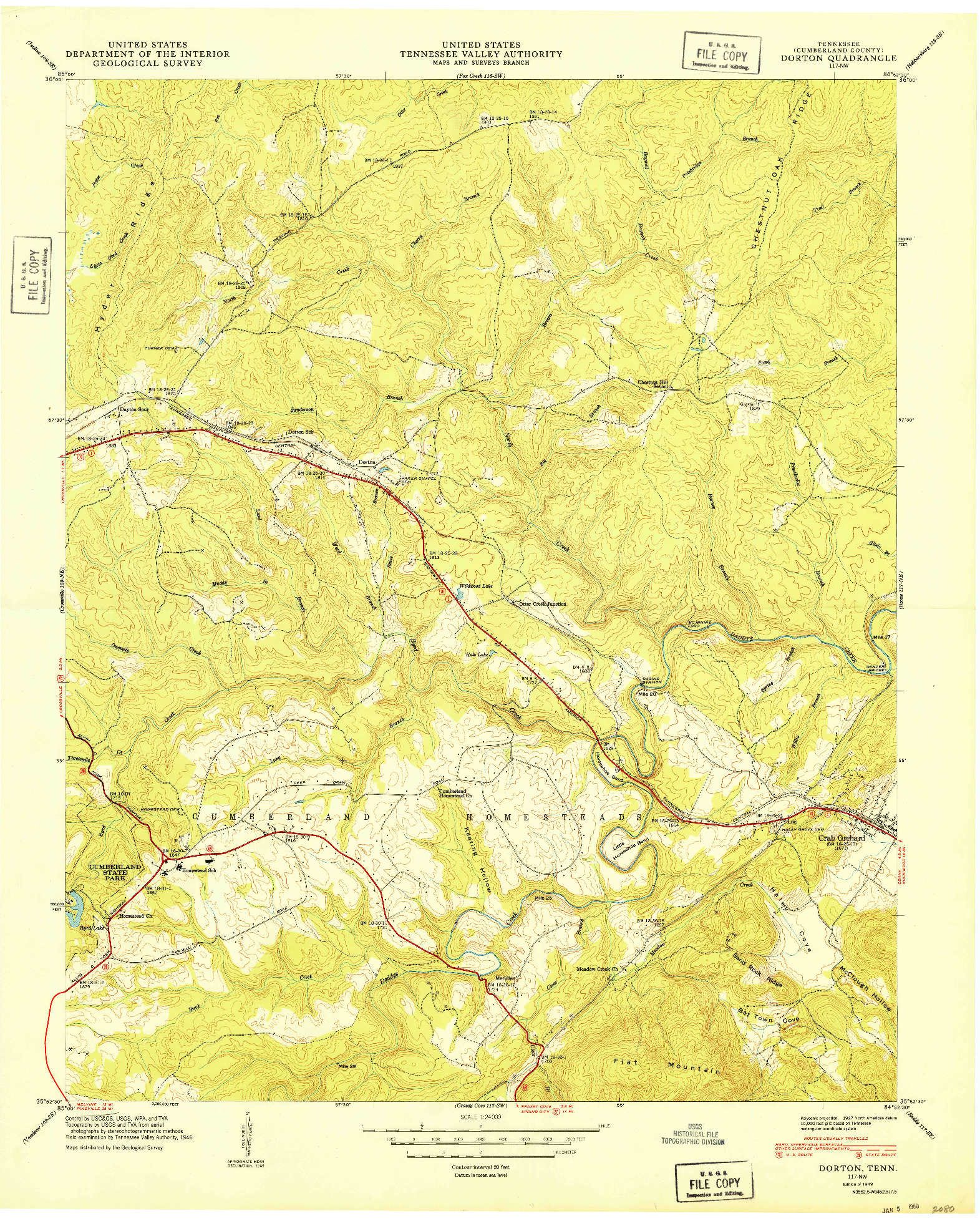 USGS 1:24000-SCALE QUADRANGLE FOR DORTON, TN 1949