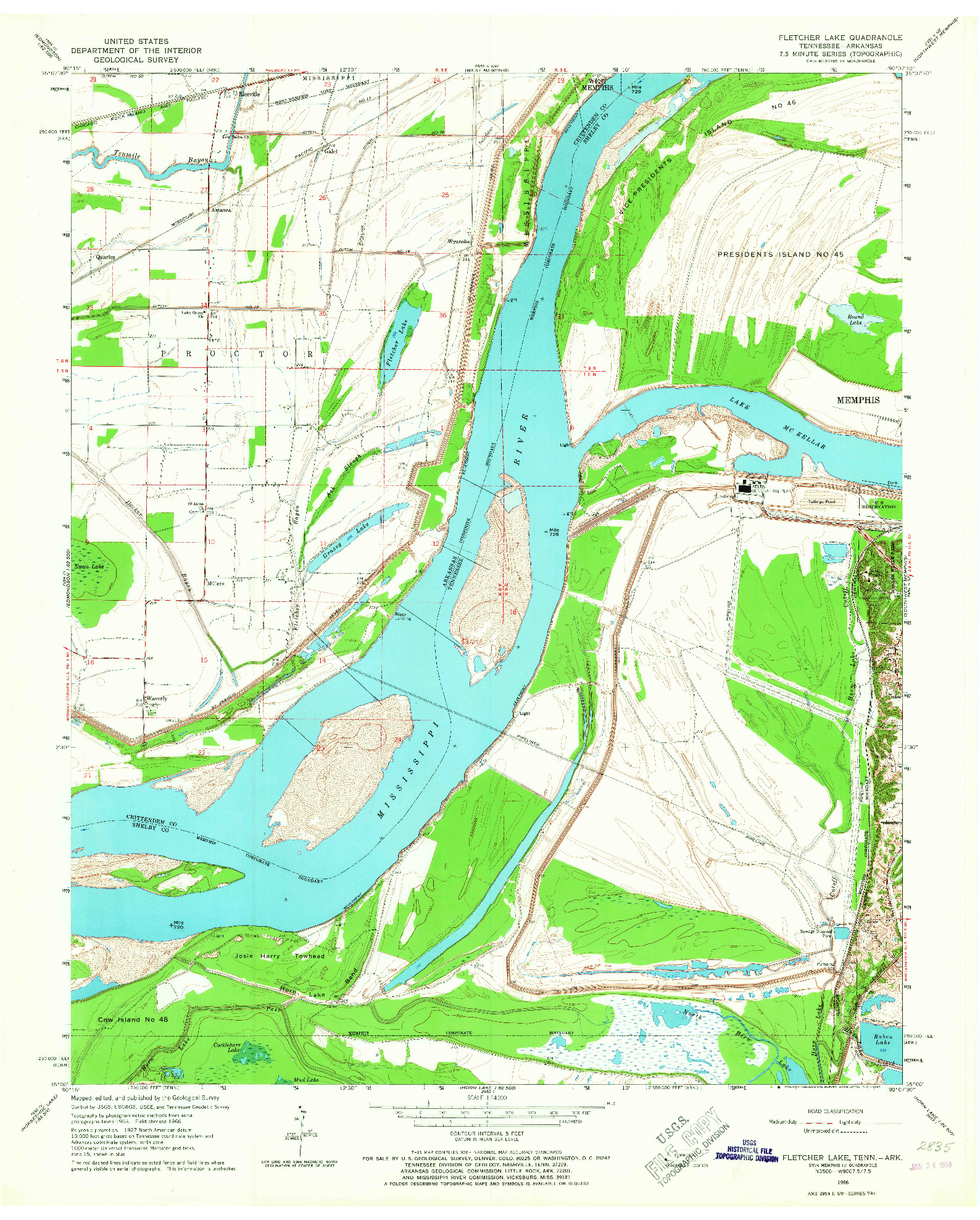 USGS 1:24000-SCALE QUADRANGLE FOR FLETCHER LAKE, TN 1966