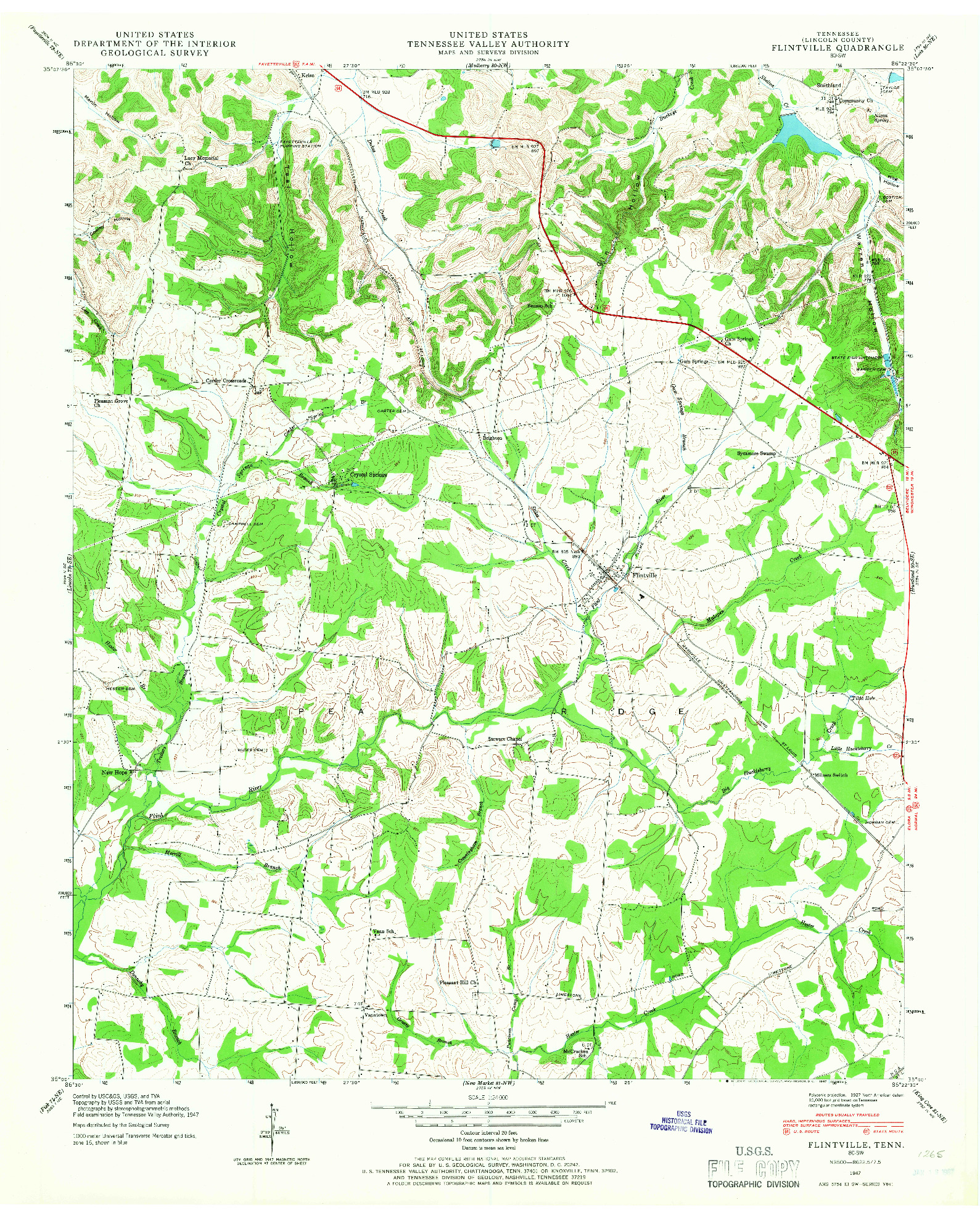 USGS 1:24000-SCALE QUADRANGLE FOR FLINTVILLE, TN 1947