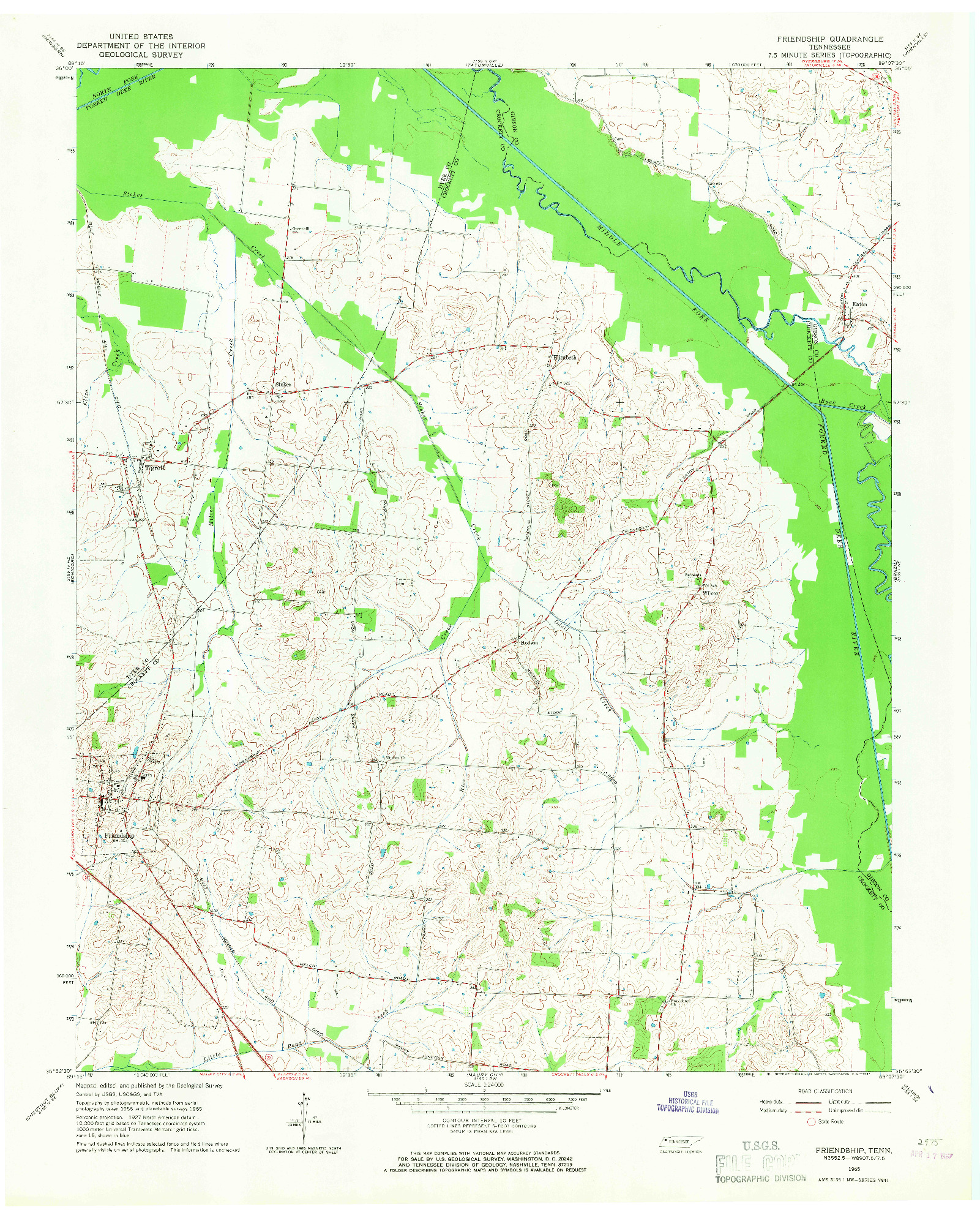 USGS 1:24000-SCALE QUADRANGLE FOR FRIENDSHIP, TN 1965