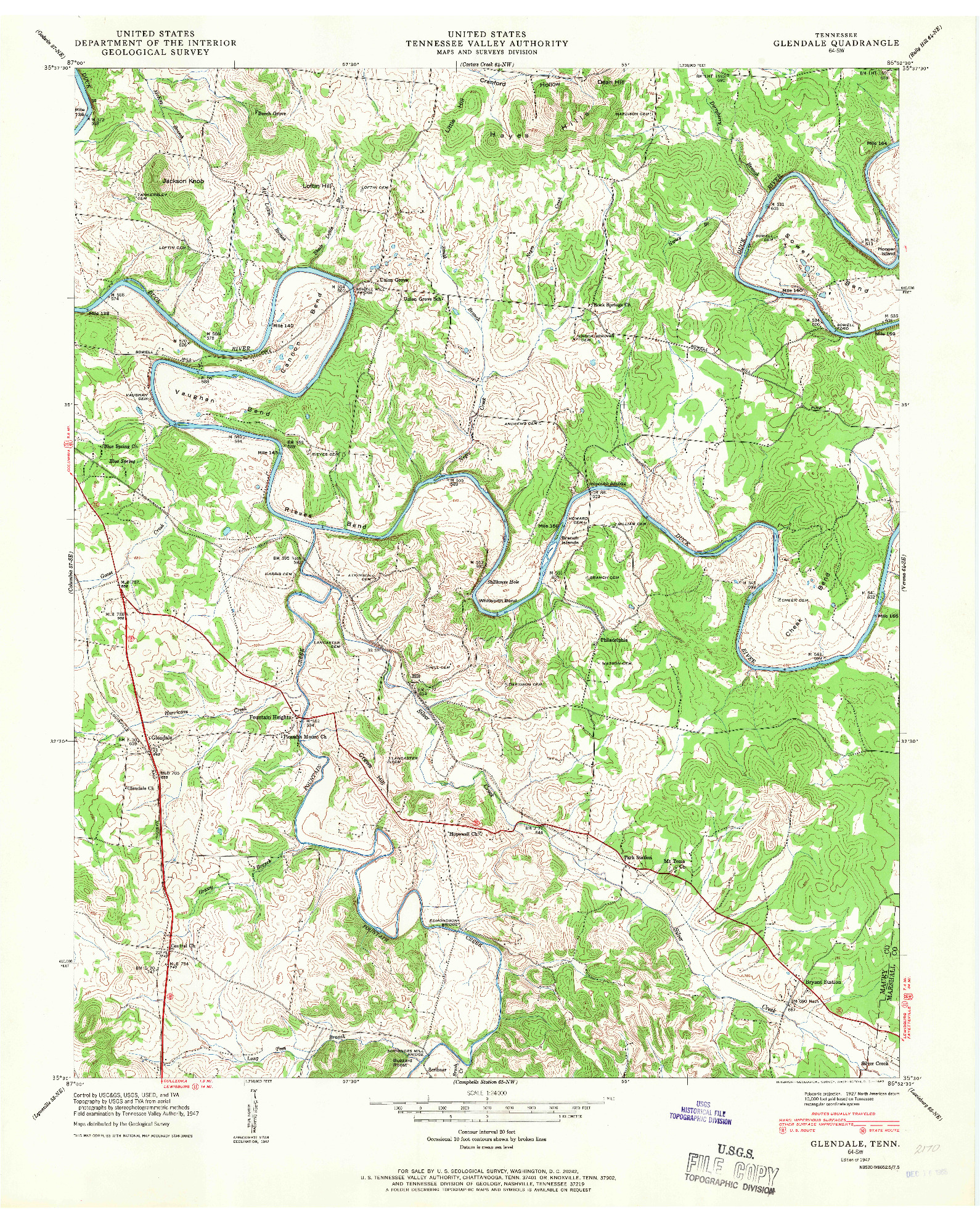 USGS 1:24000-SCALE QUADRANGLE FOR GLENDALE, TN 1947